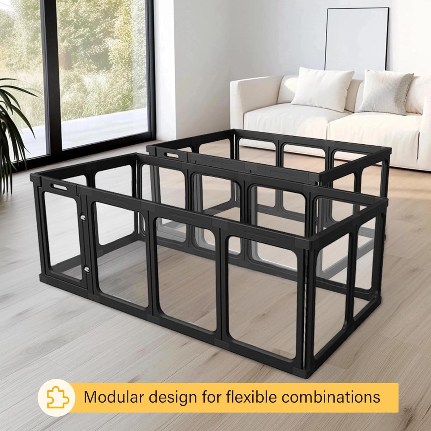 Acrylic Clear Dog Play Pen Indoor, Plastic Puppy Playpen with Door, Clear PlayPen for Dog Cat Rabbit Ferret, Easy Assemble Pen, Preferable Small Cage, 23.6" H, 10PCS, Black