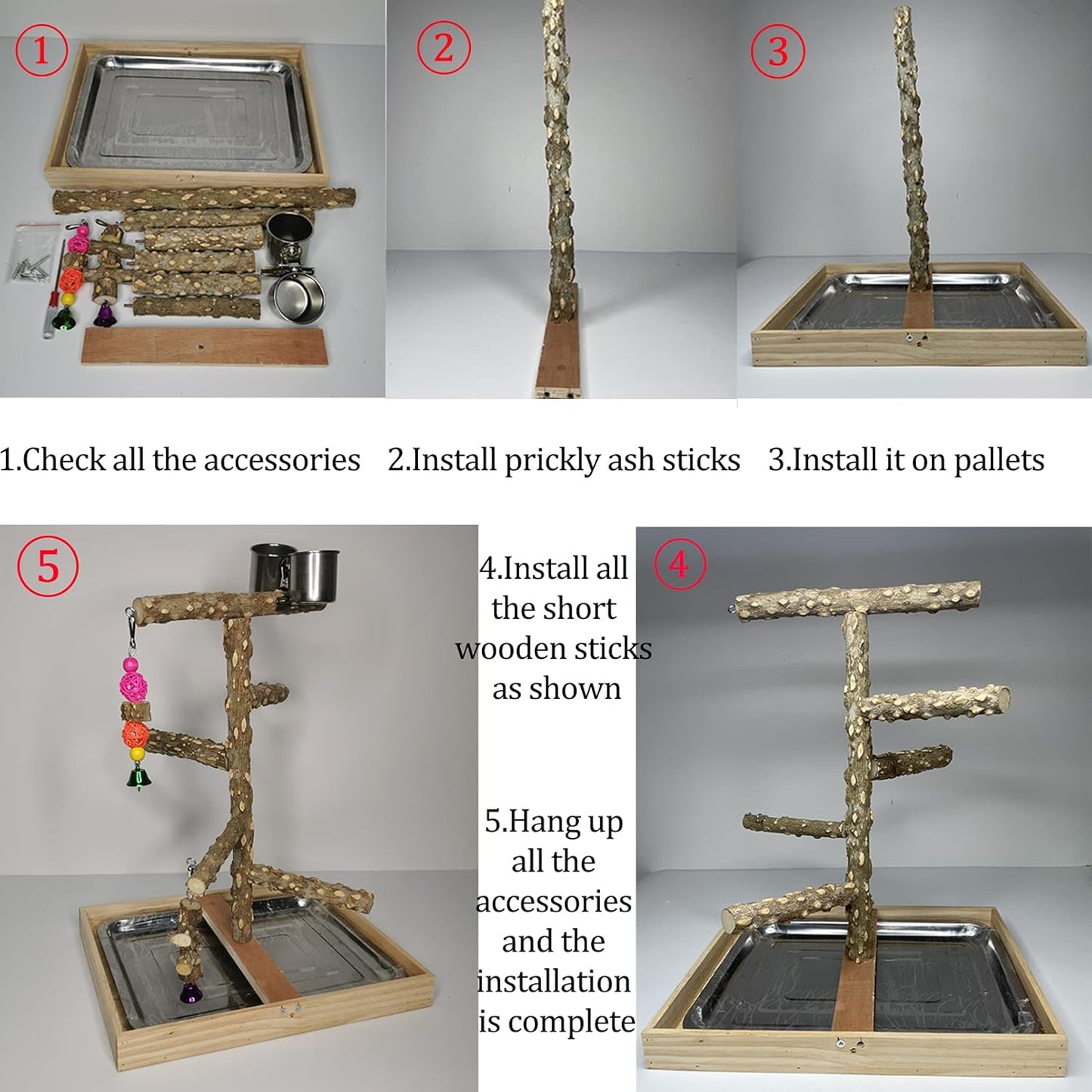 Tfwadmx Bird Perch Natural Wood Stand Parakeet Playground Toy Parrot Play Stand Platform Bird Cage Branch Perch Accessories for Canaries Cockatiels Conure Lovebirds