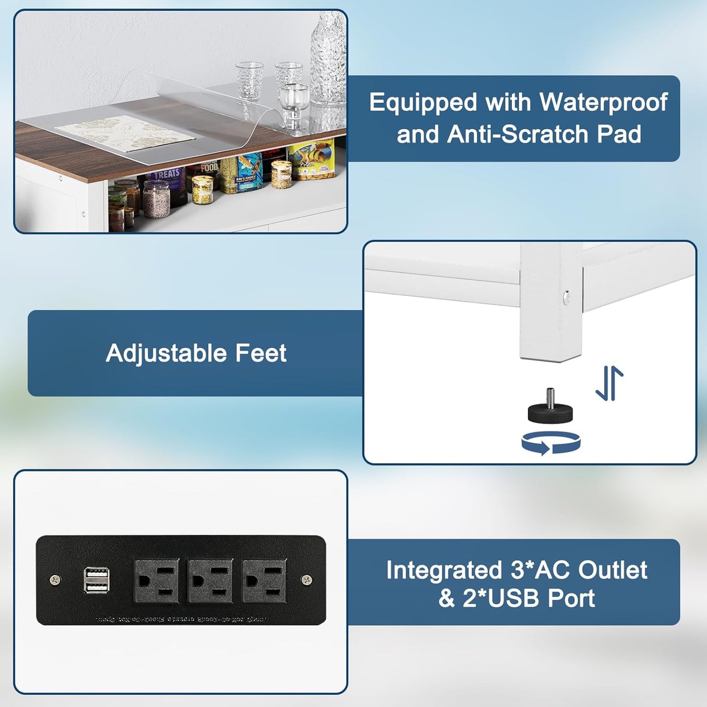 40-50 Gallon Fish Tank Stand with Power Outlet & 2 Storage Drawers, Heavy Duty Metal Frame Aquarium Stand with Waterproof Mat, 36.6" L*19.1" W Tabletop, 800LBS Capacity, White+Brown