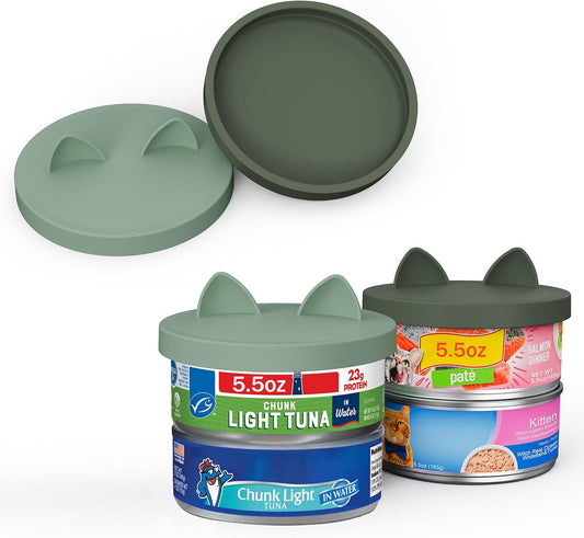 OHMO 2 Pack Pet Food Can Lids, (3.3 in / 85mm) Silicone Pet Food Can Lids Covers for 5.5 oz Cat and Dog Food Cans, Camo&Light Green