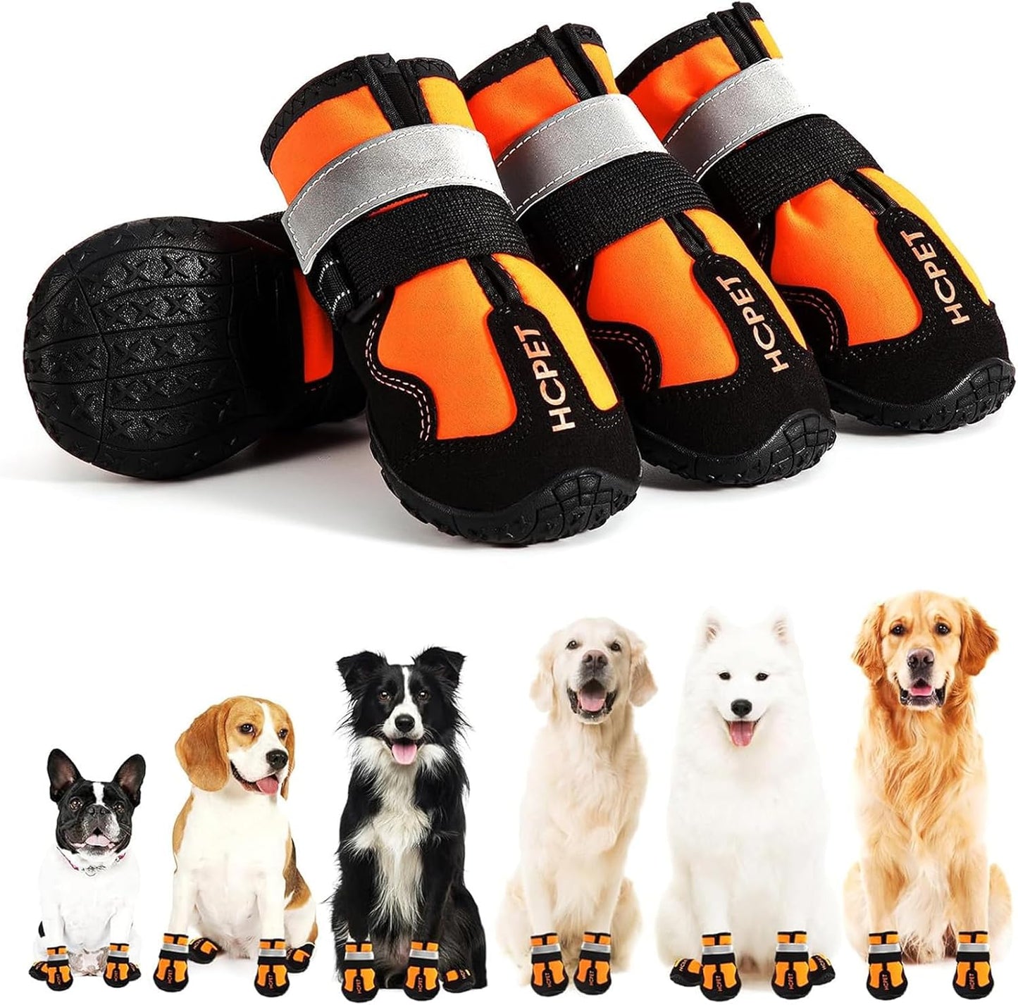 Hcpet Dog Shoes, Dog Boots for Small Dogs, Waterproof Medium Dog Booties Paw Protector for Summer Hot Pavement, Winter Snowy Day, Outdoor Walking, Indoor Hardfloors Anti Slip Sole Orange Size 4