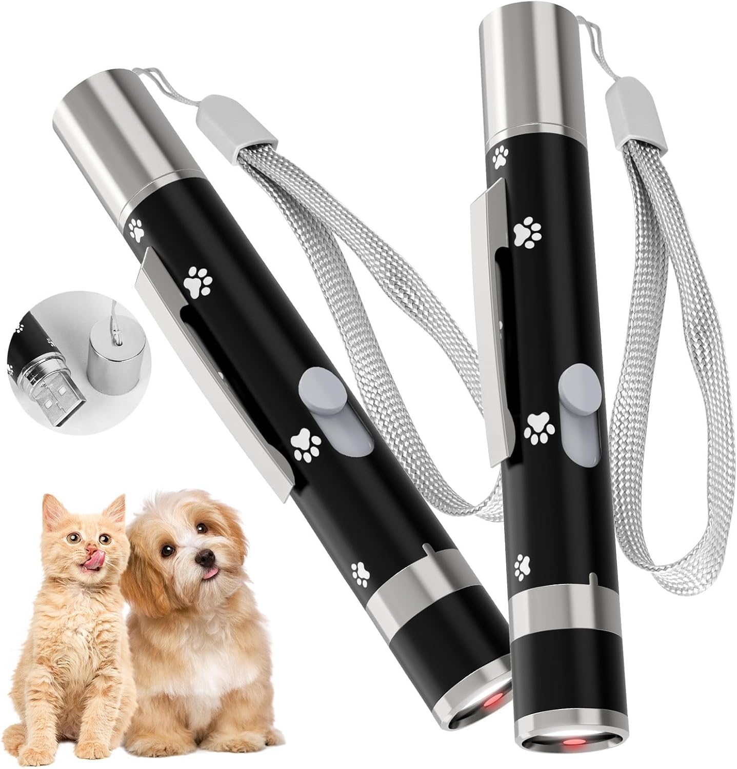 Cat Toys, 2 Pieces, USB Rechargeable Interactive Cat Mouse Toys, 3 Light Modes & 5 Adjustable Patterns, Portable Kitten Toy for Indoor Cats & Dogs, Training & Exercise Fun