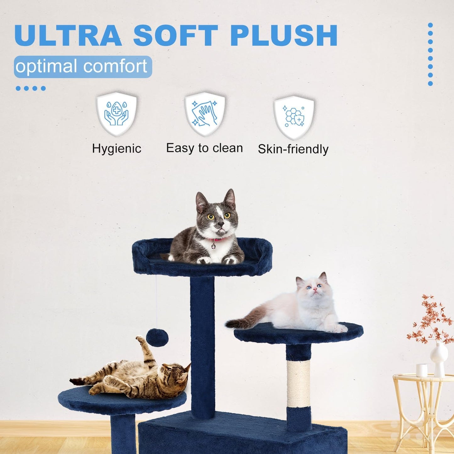 FDW Cat Tree 54in Cat Tower Multi-Level Durable Cat Scratching Post & Cozy Fun Cat Jumping Platform Space Saving Cat Condo Pet Play House for Indoor Cats,Navy Blue