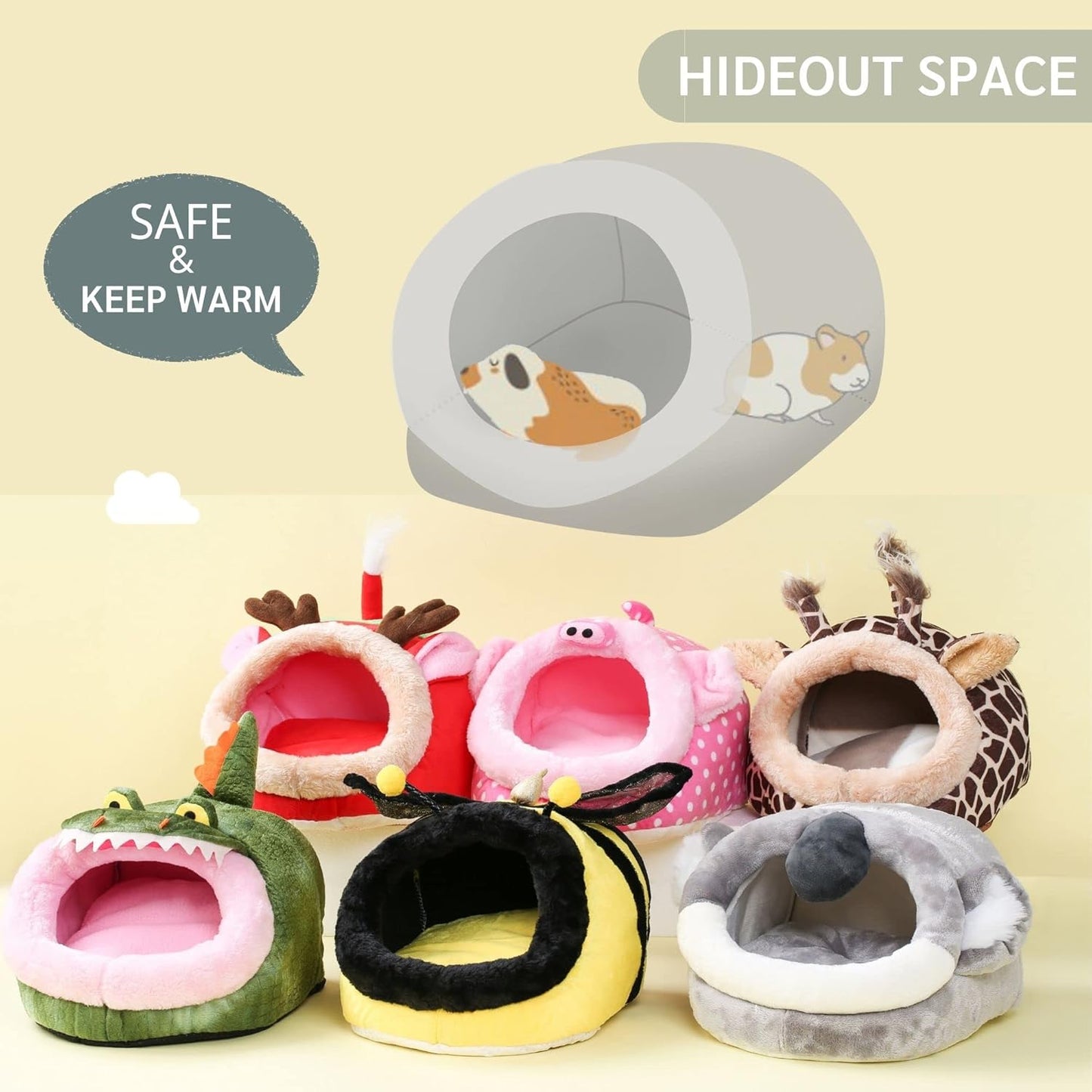 JanYoo Bunny Bed Guinea Pig Hideout Huts Accessories Habitat Tunnel for House