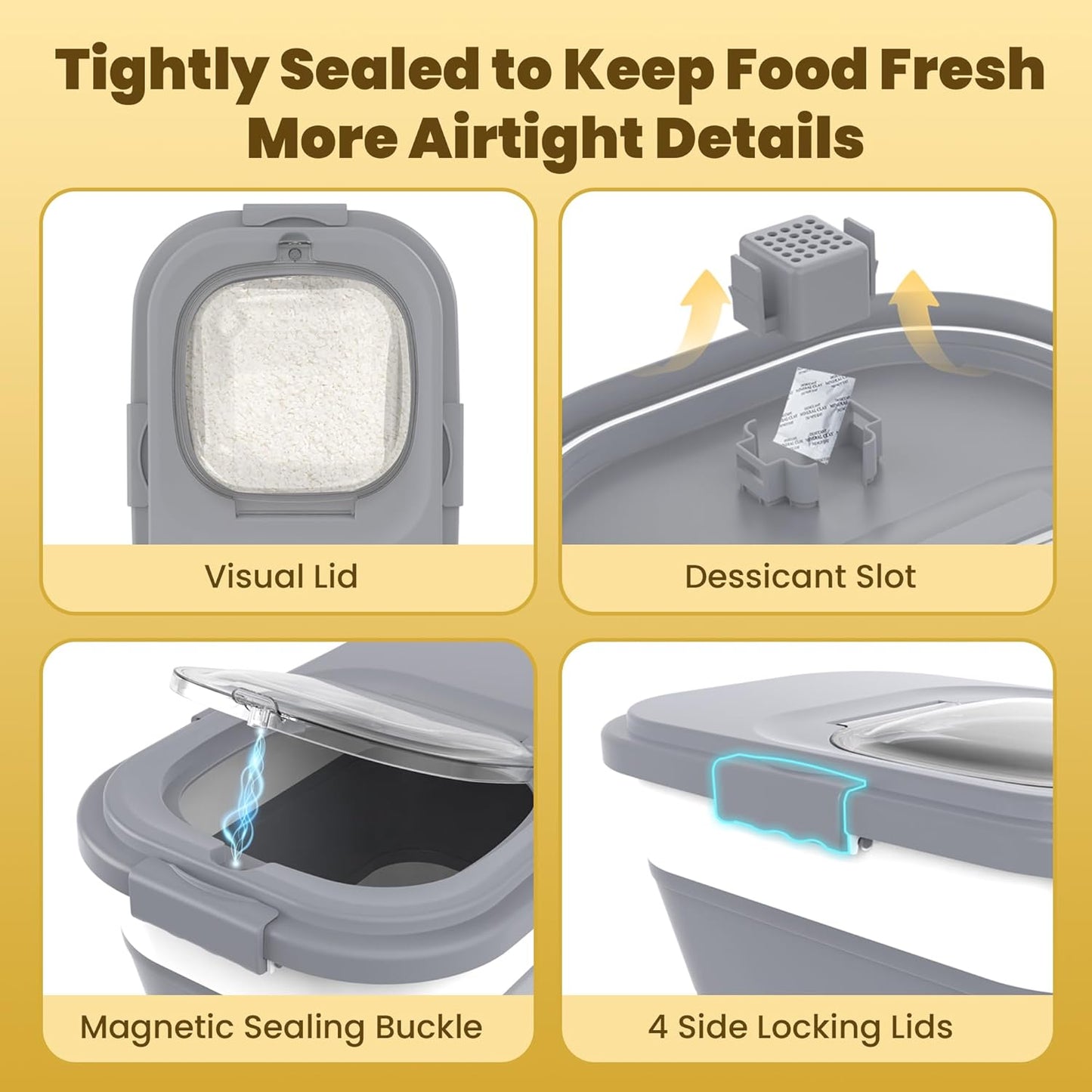 HOYTAMDA 20-30Lbs Rice Container,Collapsible Airtight Food Storage Containers with Wheels,Handle,Rice Storage Container with Small Bin and Scoop,Rice Dispenser for Flour Sugar Cereal Grain Dog Cat