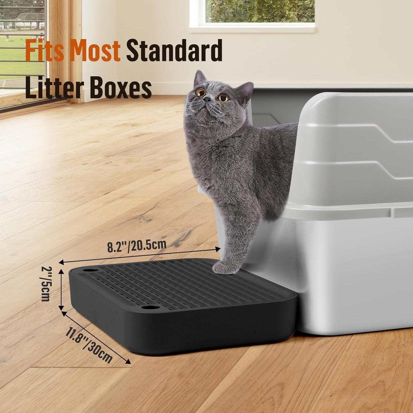Cat Litter Box Ramp Mat with Filter Function, Cat Step Pedal Stool for Self-Cleaning Litter Box, Easy to Clean, Ideal for Kitten & Elderly Cats (Black)