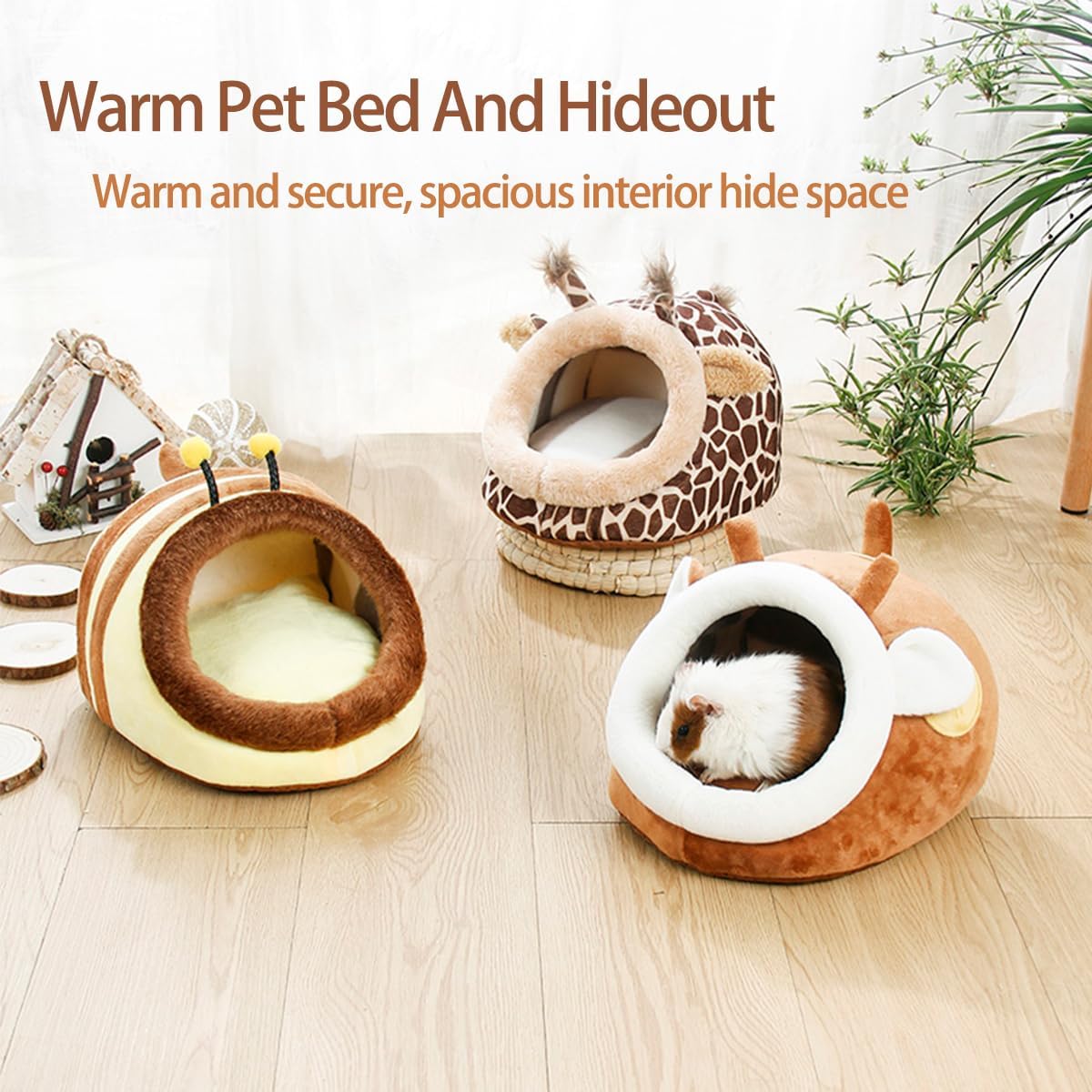 Guinea Pig Bed House & Hideout for Rat Bearded Dragon Hedgehog Ferret to Sleep and Hide, Guinea Pig Cage Accessories Habitat Décor (Large, 3.Pig)