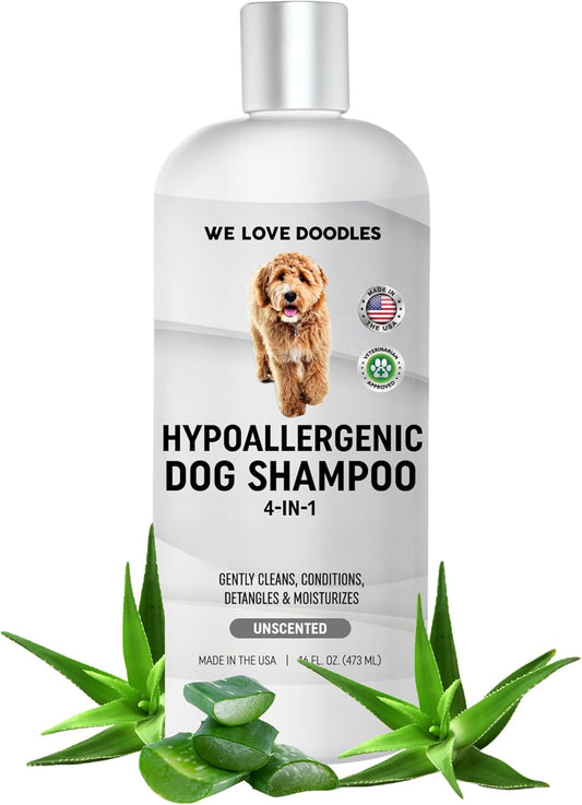 Hypoallergenic Dog Shampoo, Conditioner, and Detangler | Made in USA | Eco-Friendly Ingredients | Shampoo for Dogs with Sensitive Skin & Allergies | 16 OZ [We Love Doodles]
