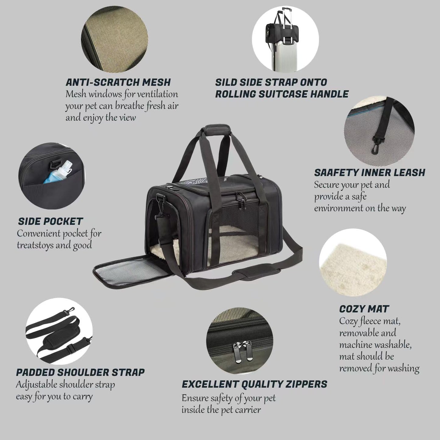 Cat Carrier Dog Carrier Pet Carrier Cat Bags for Small Medium Cats Dogs Puppies of 15 Lbs,of Airline Approved Small Dog Bag Soft Sided,Collapsible Travel Puppy Carrier (Medium, Black)