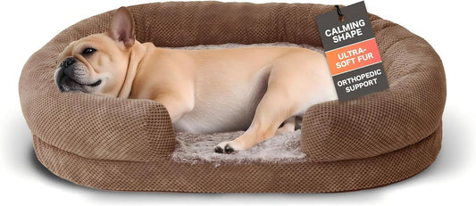 Anti-Anxiety Dog Bed for Medium Dogs, Cozy Round Egg Crate Foam Sofa with Washable Removable Cover & Bolstered Sides, Comfortable Pet Chair or Crate Bed,Camel (35")