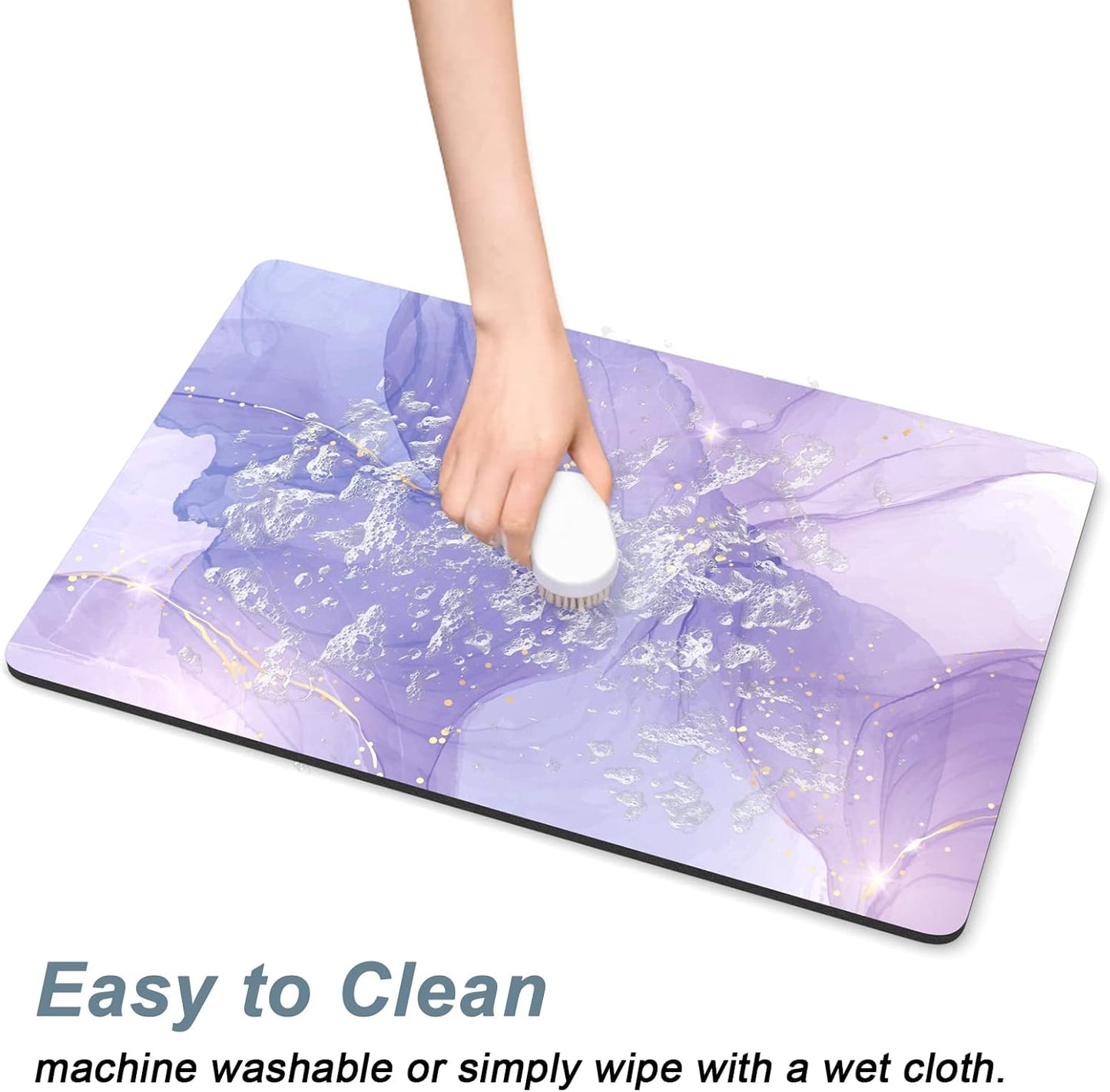 Rnivvi Dog Food Mat, 16" x 24" Marble Absorbent Dog Cat Bowl Mat for Food and Water, Cute Anti-Slip Rubber Pet Feeding Rug Protect Floors, Puppy Placemat for Feeding & Watering Supplies, Purple