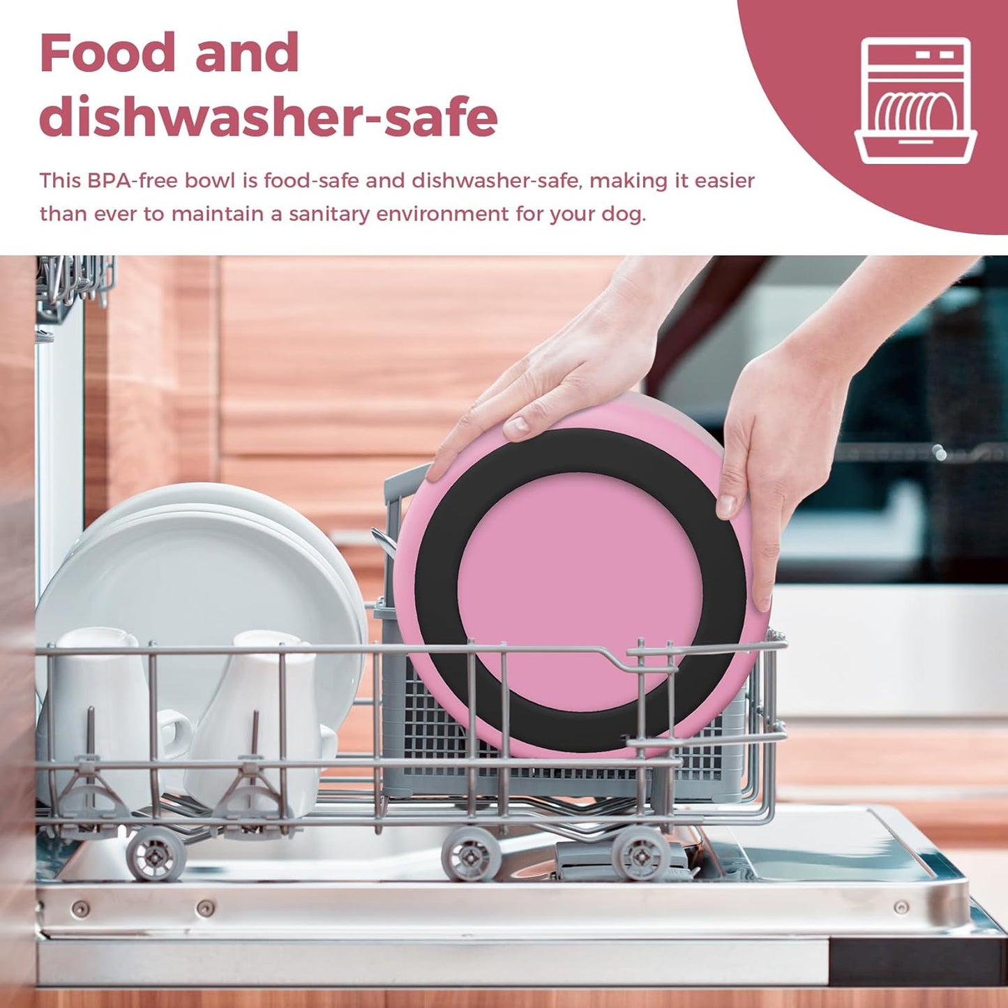 Dog Bowl, Stainless Steel Dog Food and Water Bowl with Non Slip Quiet Bottom, Easy to Clean, Dishwasher Safe, 64oz, Pink