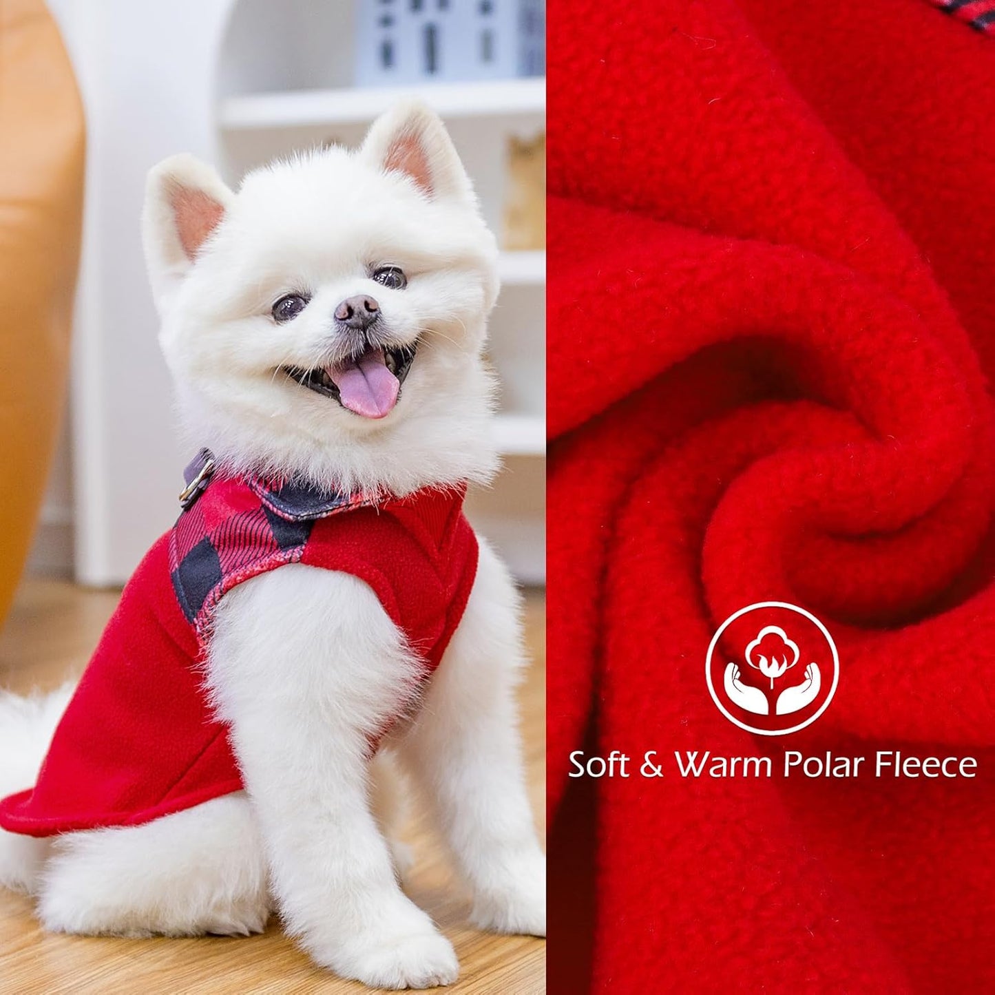 EXPAWLORER Fleece Dog Sweater - Classic Plaid Dog Jacket, Winter Coat Vest with 2 D-Rings for Leash, Pet Cold Weather Clothes, Sweatershirt for Boy or Girl