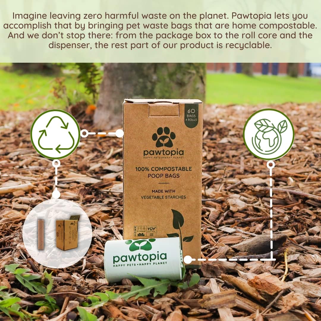 Biodegradable Dog Poop Bags, 60 Count, Certified Home Compostable, Leak-Proof, Easy Open, Standard Size, Supports Sustainable Living