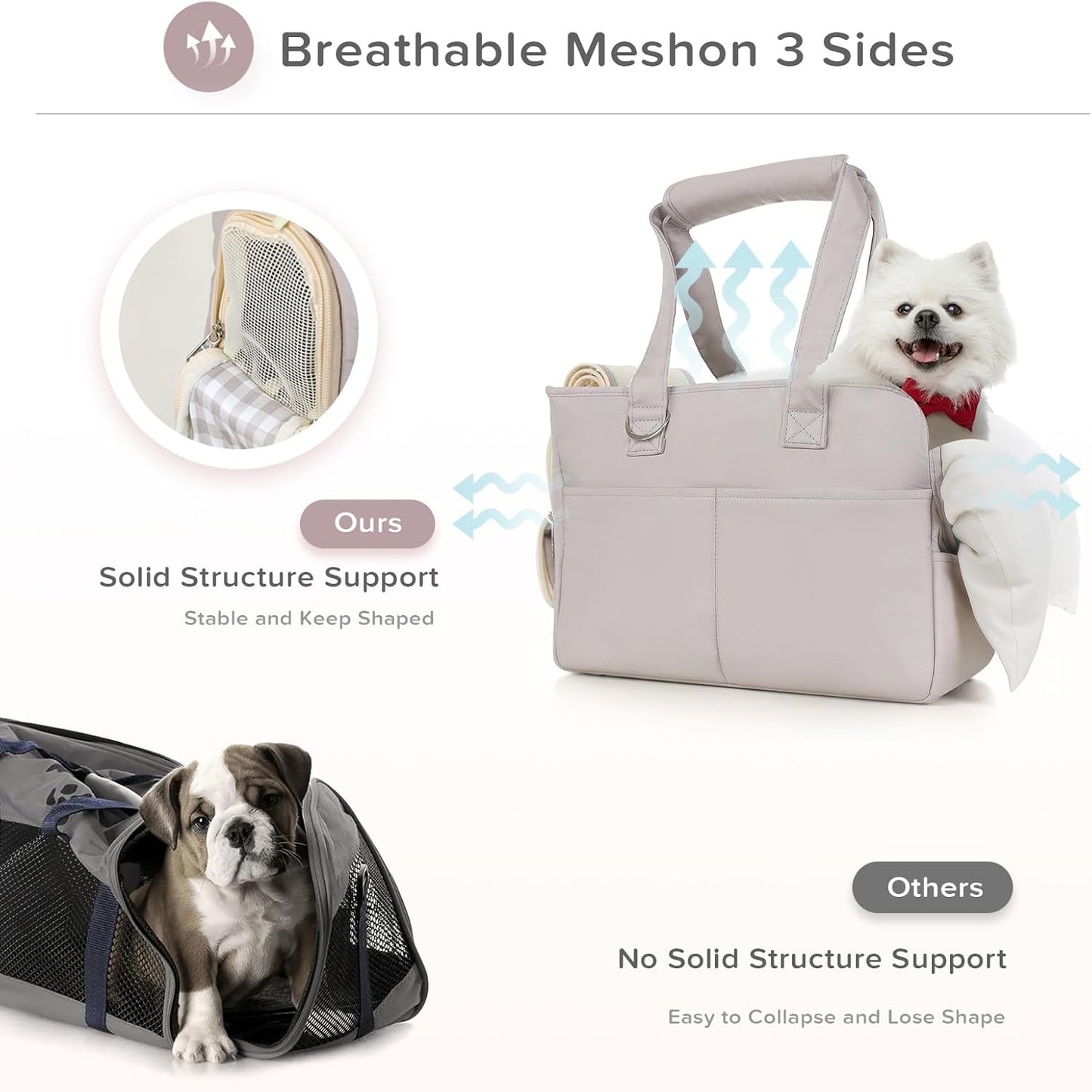 Dog Purse Carrier for Small Dogs, Soft Soft Sided Folding Dog Carriers for Small Dogs Medium Cats Puppies up to 15 Lbs, Washable Breathable Puppy Carrier for Outdoor Travel (Large Gray)