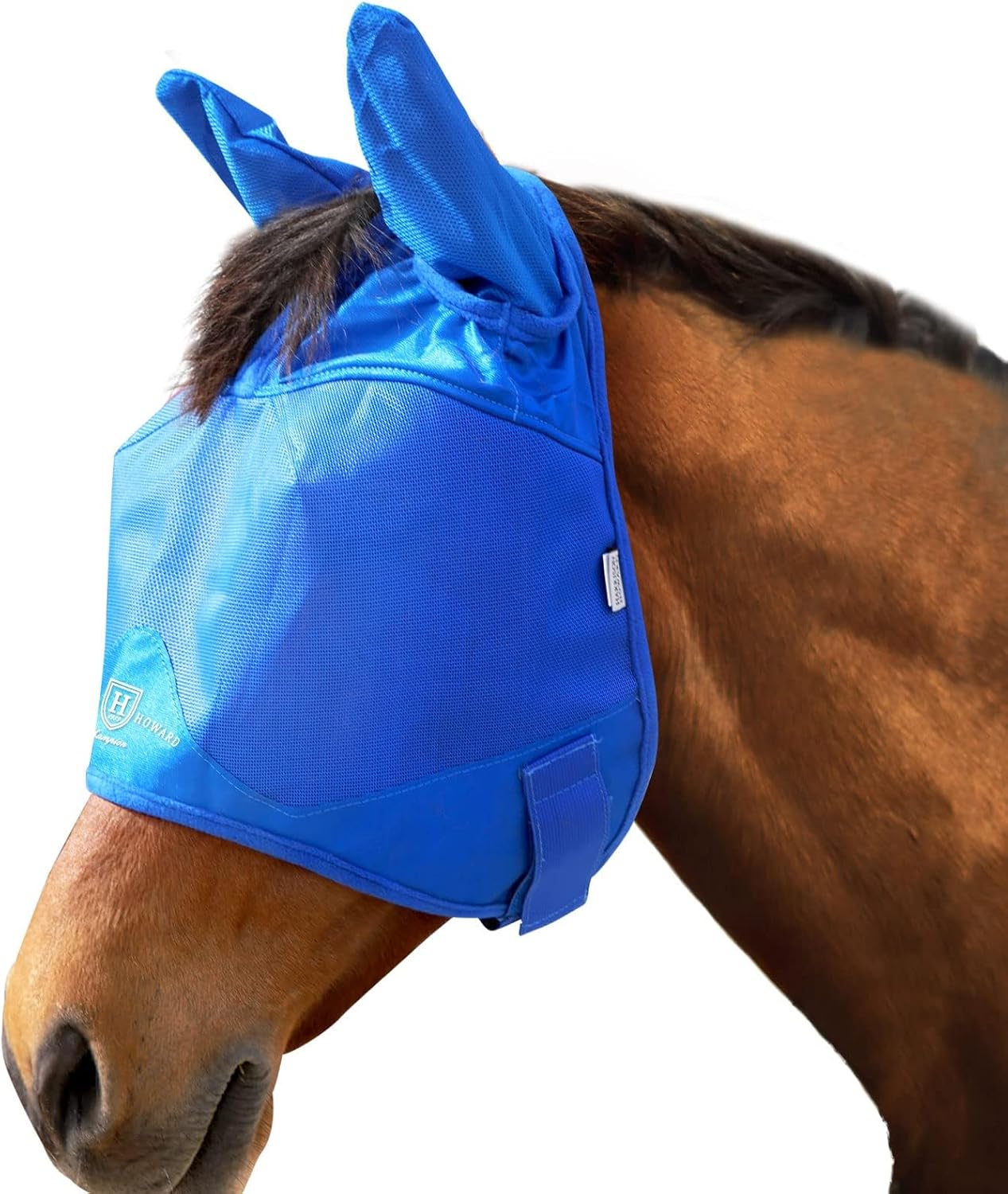 Harrison Howard UV-proof Multi-Function Fabrics Thick Fleece Padding Horse Fly Mask Half Face with Ears Signature Blue Horse Large