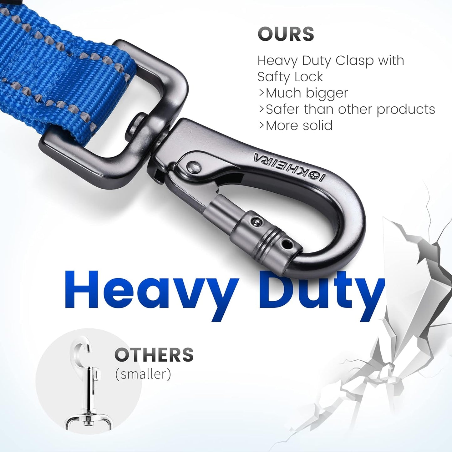 IOKHEIRA 6Ft /4Ft Dog Leash Rope for Large Dogs, Heavy Duty with Comfortable Padded Handle and Highly Reflective Threads,4-in-1 Multifunctional Dog Leashes with Car Seat Belt for Training (Blue)