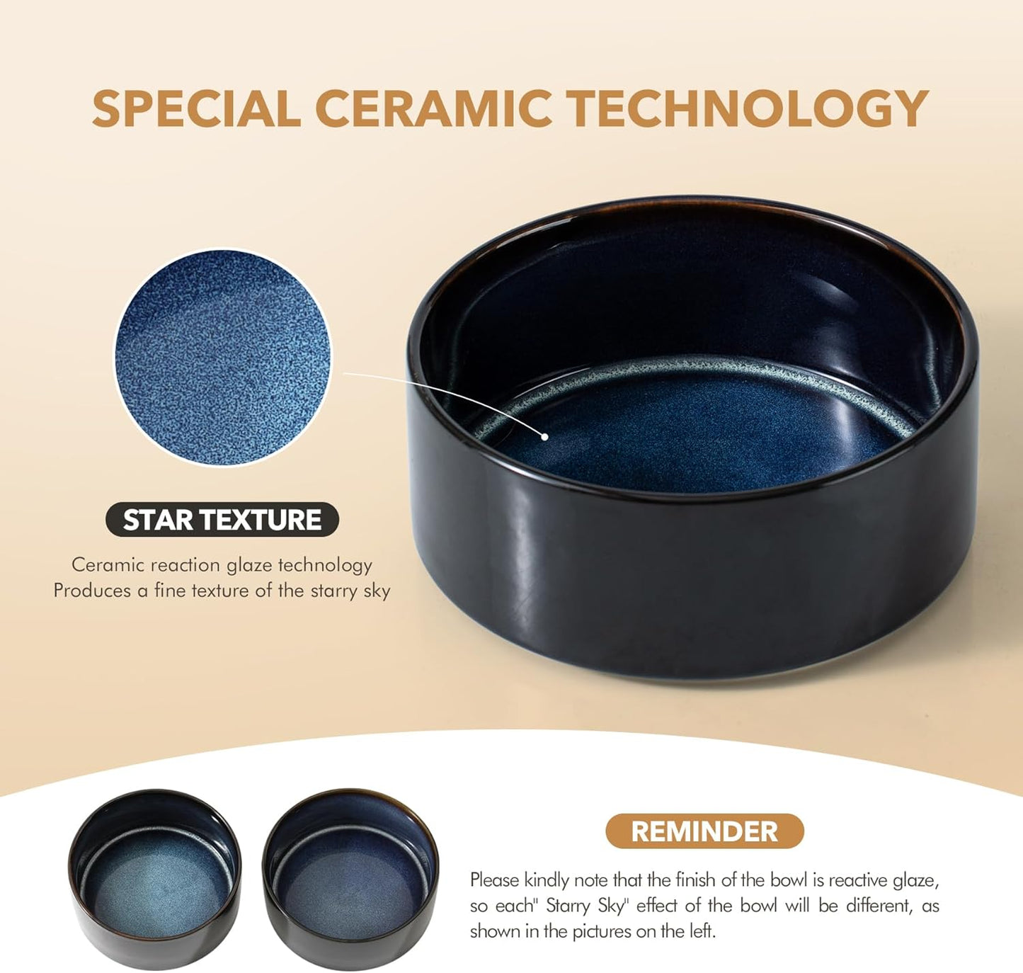 Ceramic 5.1inch Set of 2 Dog and Cat Bowls for Puppy, Kitty, Cats, 2pcs Anti-Slip Food and Water Pet Feeder(2 Bowls, Starry Sky)