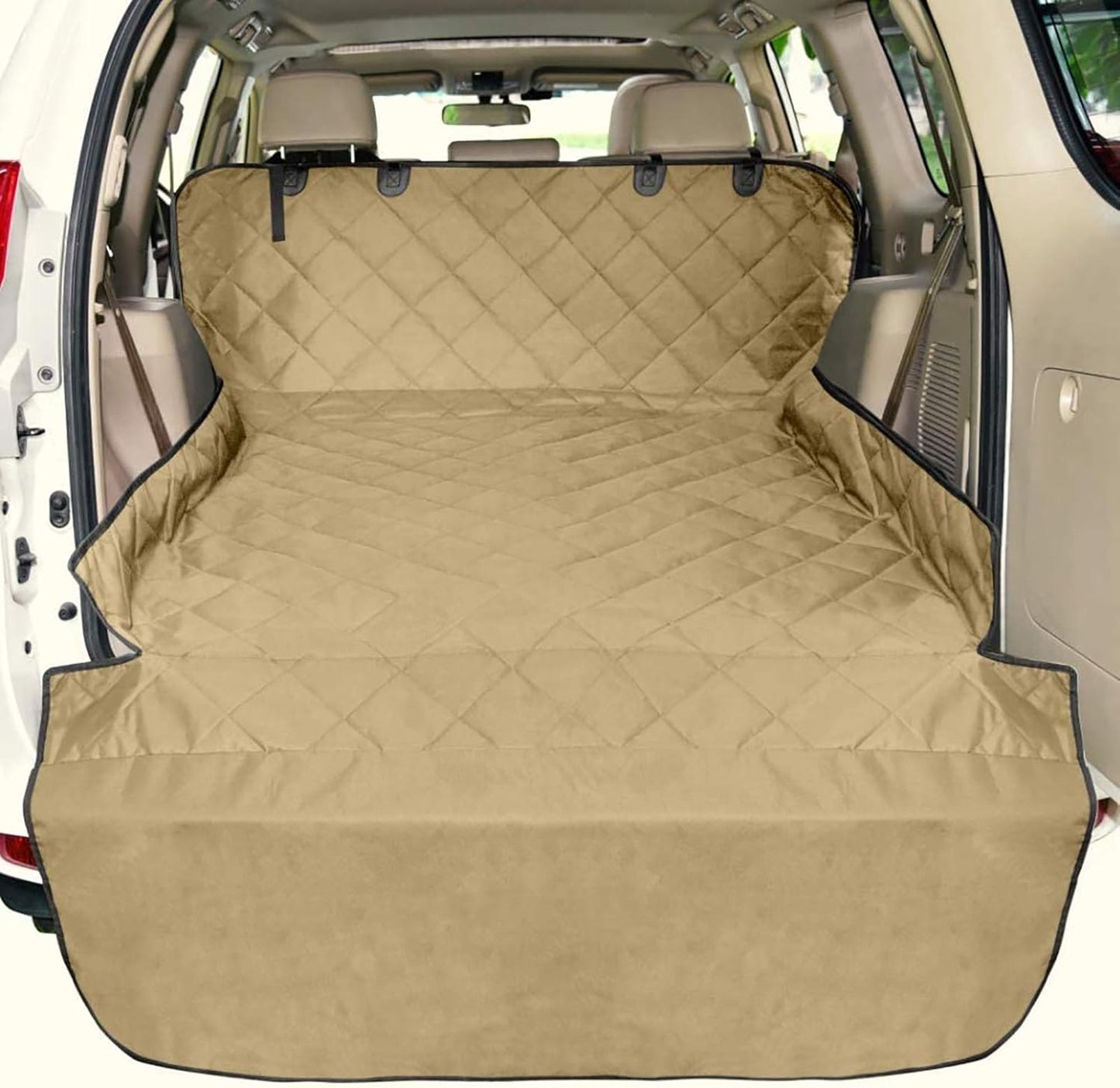 F-color SUV Cargo Liner for Dogs, Water Resistant Pet Cargo Cover Dog Seat Cover Mat for SUVs Sedans Vans with Bumper Flap Protector, Non-Slip, Large Size Universal Fit, Khaki