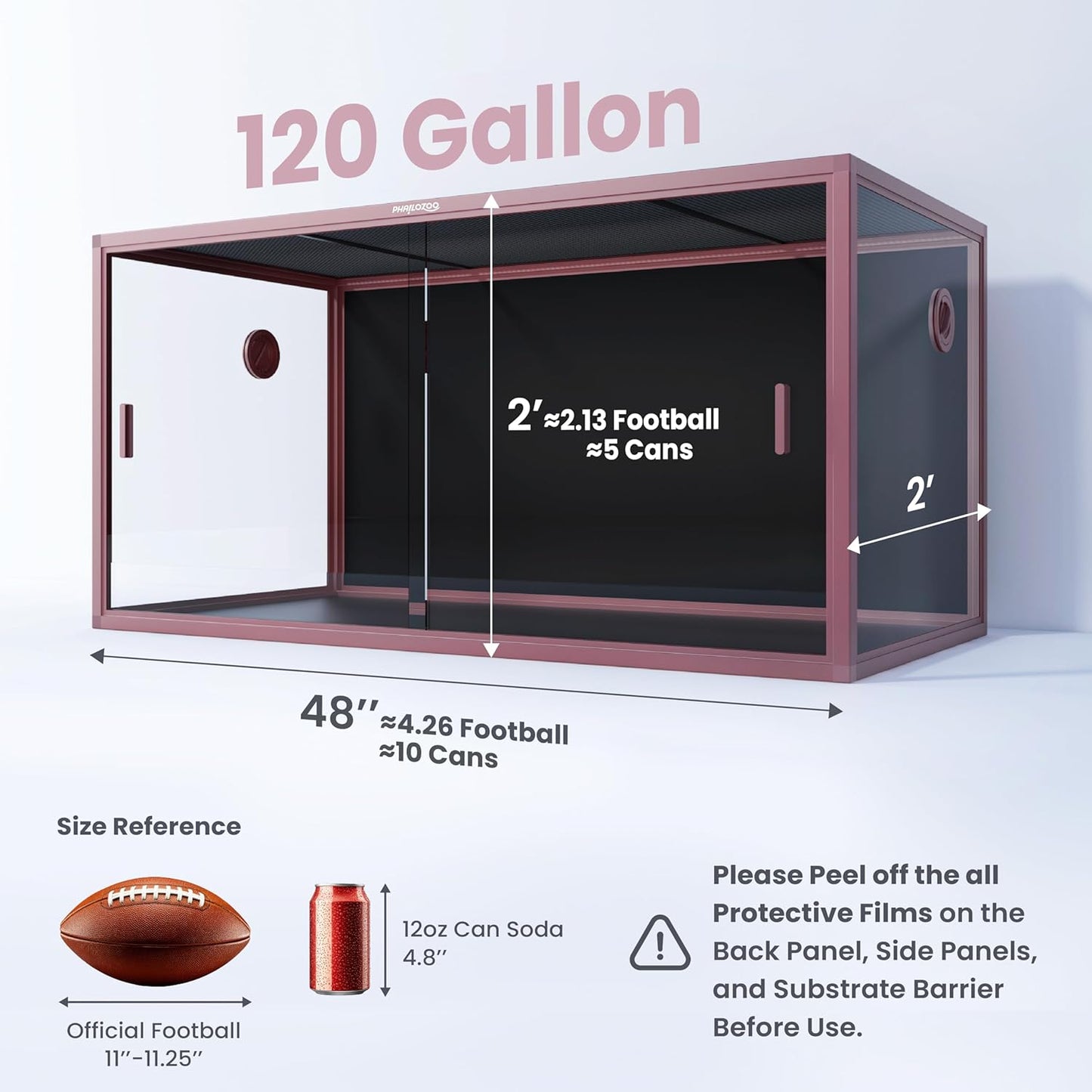 120 Gallon Reptile Terrarium, 48" x 24" x 24" Reptile Enclosure with Sliding Door Top Screen Ventilation,Blue Tongue Skink Tank for Easy Maintenance