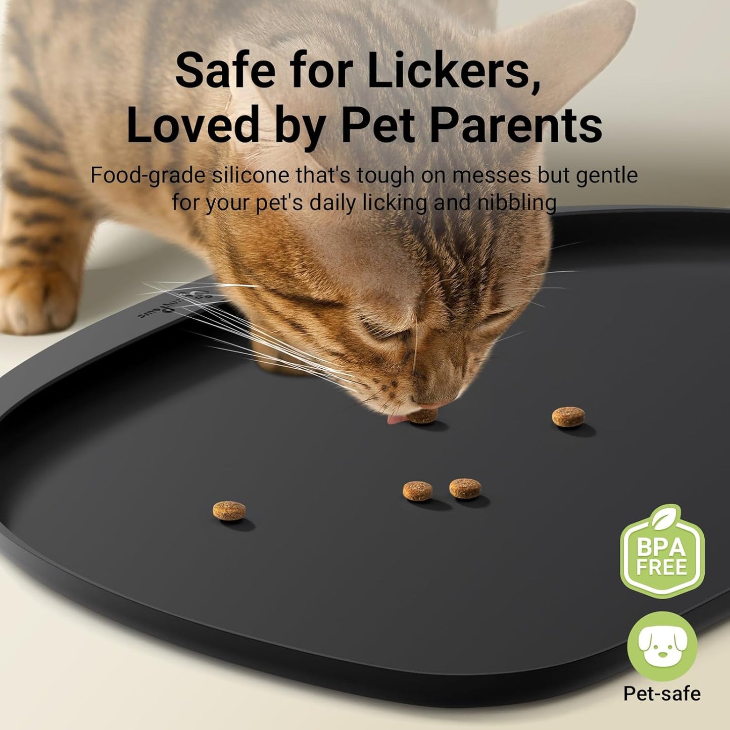 DownyPaws Dog Food Mats for Floors Waterproof, BPA Free Silcone Dog Bowl Mat, Non-Slip Pet Feeding Mat with High Raised Edge, Cat Placemat for Messy Drinkers, 24"×17", Black