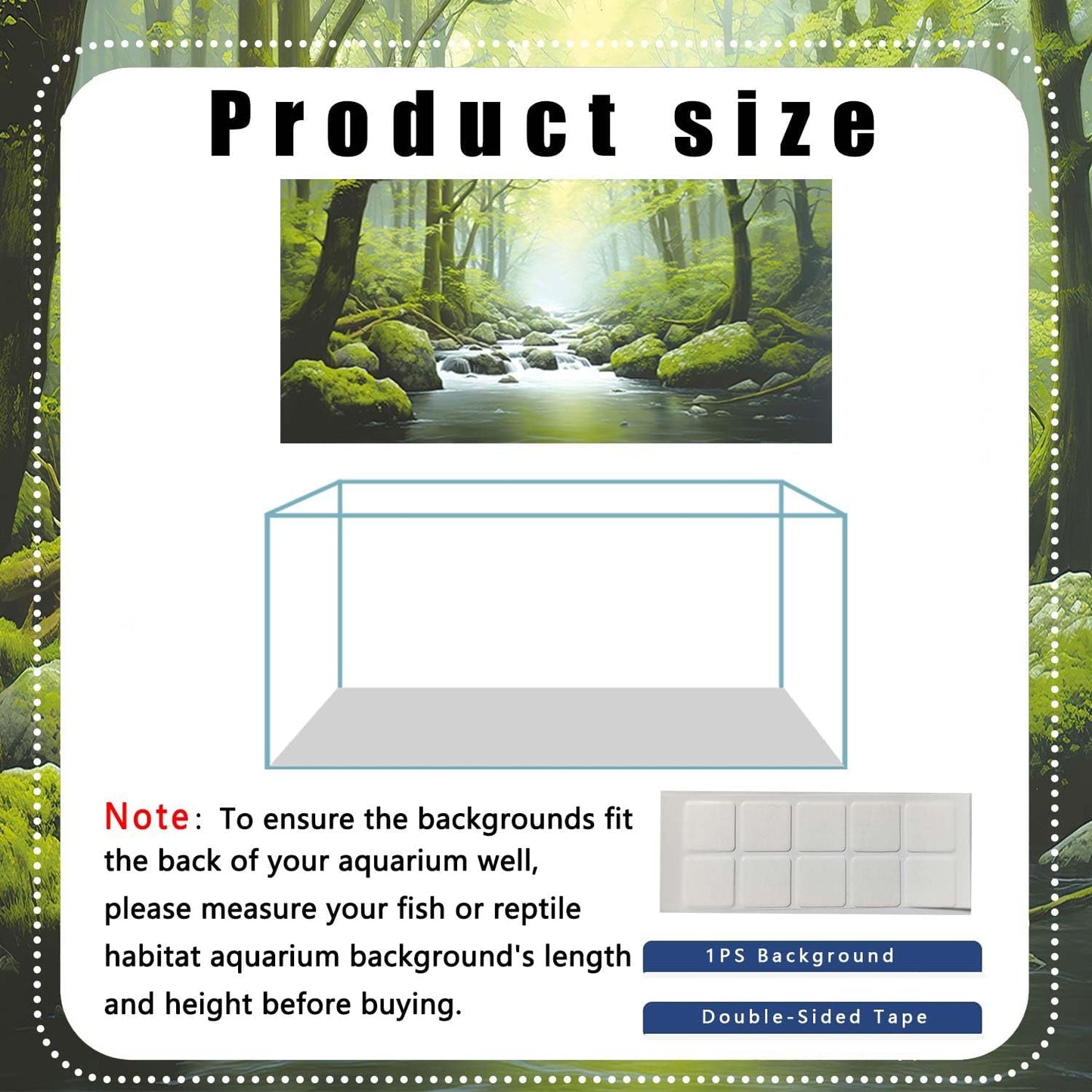 36X18IN Tropical Forest Terrarium Background, Natural Green Forest Tree Reptile Habitat Background, Misty Rainforest Aquarium Background, with 8 EVA Double-Sided Tape