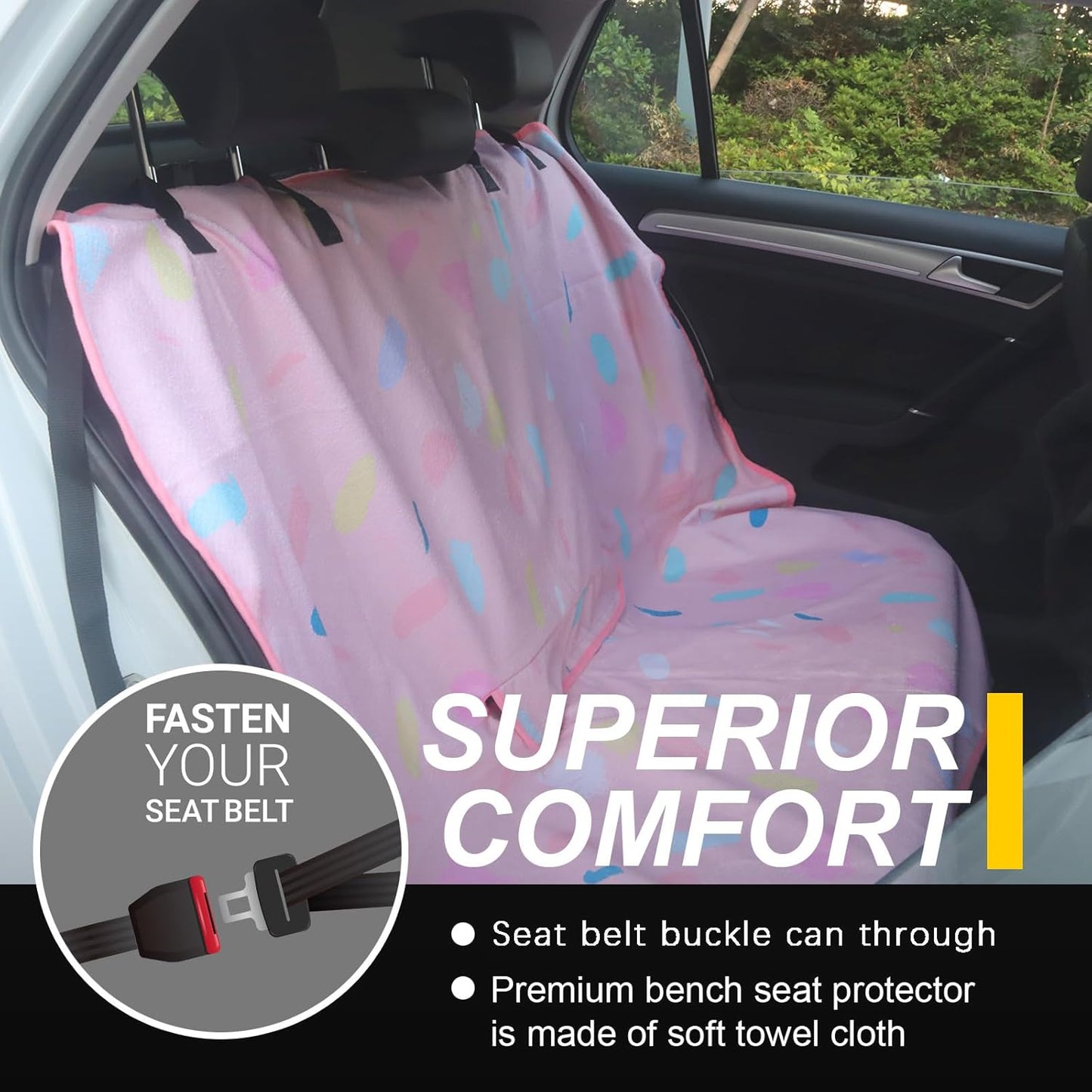 Back Seat Cover for Car Trucks Van SUV,Waterproof Rear Bench Towel Seat Covers for Dogs and Kids,Automotive Backseat Protector (Pink Marbling)