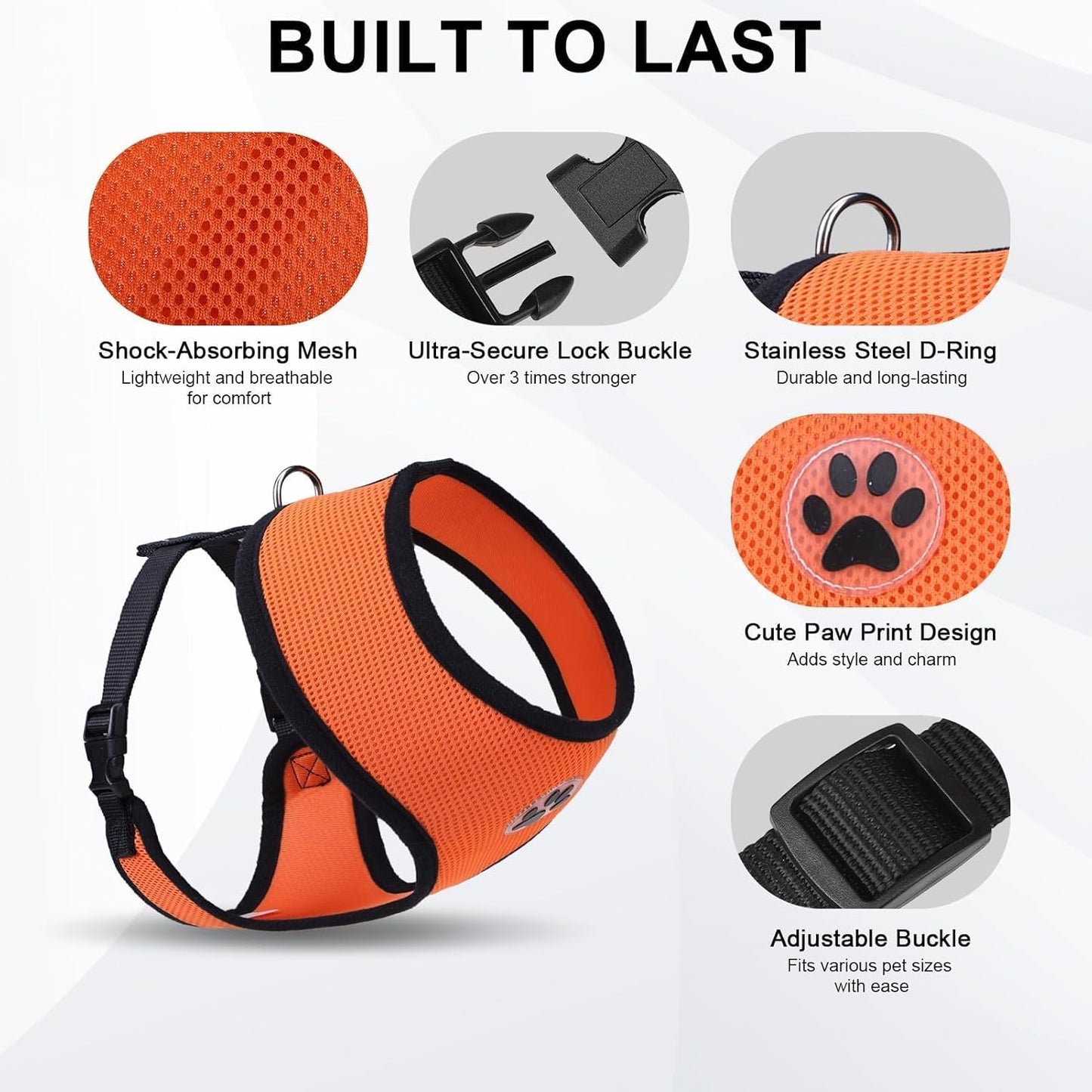 BINGPET No Pull Dog Harness,Soft Mesh Breathable All Weather Vest Harness,Safety Protection Design Durable Adjustable Step-in Easy Walk Dog Harness for Small Medium Large Dogs(Orange,XS)
