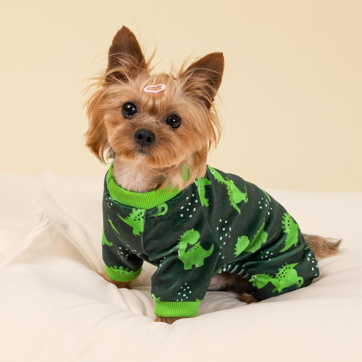 Fitwarm Dinosaur Dog Fleece Pajamas, Warm Clothes for Small Dogs Boy, Cozy Pet Onesie with Feet, Dark Green, Bright Green, XXL