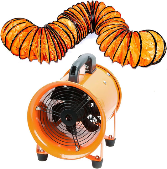 8-Inch High-Velocity Portable Utility Blower Fan, Industrial Exhaust Fan with 33ft Flexible Duct Hose, 3150 RPM Low-Noise Ventilator for Basements, Workshops, Warehouses, and Confined Spaces