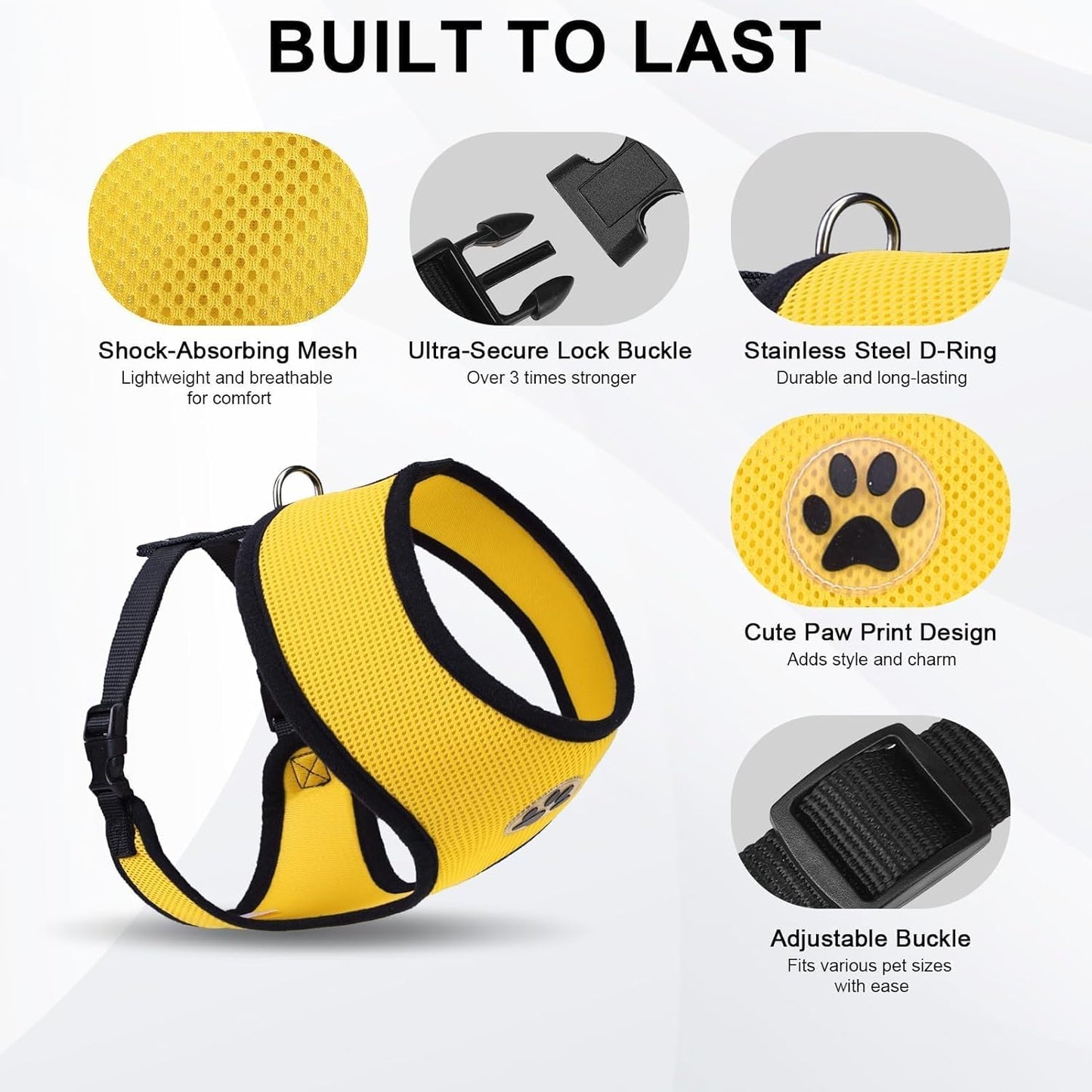 BINGPET No Pull Dog Harness,Soft Mesh Breathable All Weather Vest Harness,Safety Protection Design Durable Adjustable Step-in Easy Walk Dog Harness for Small Medium Large Dogs(Yellow,XL)