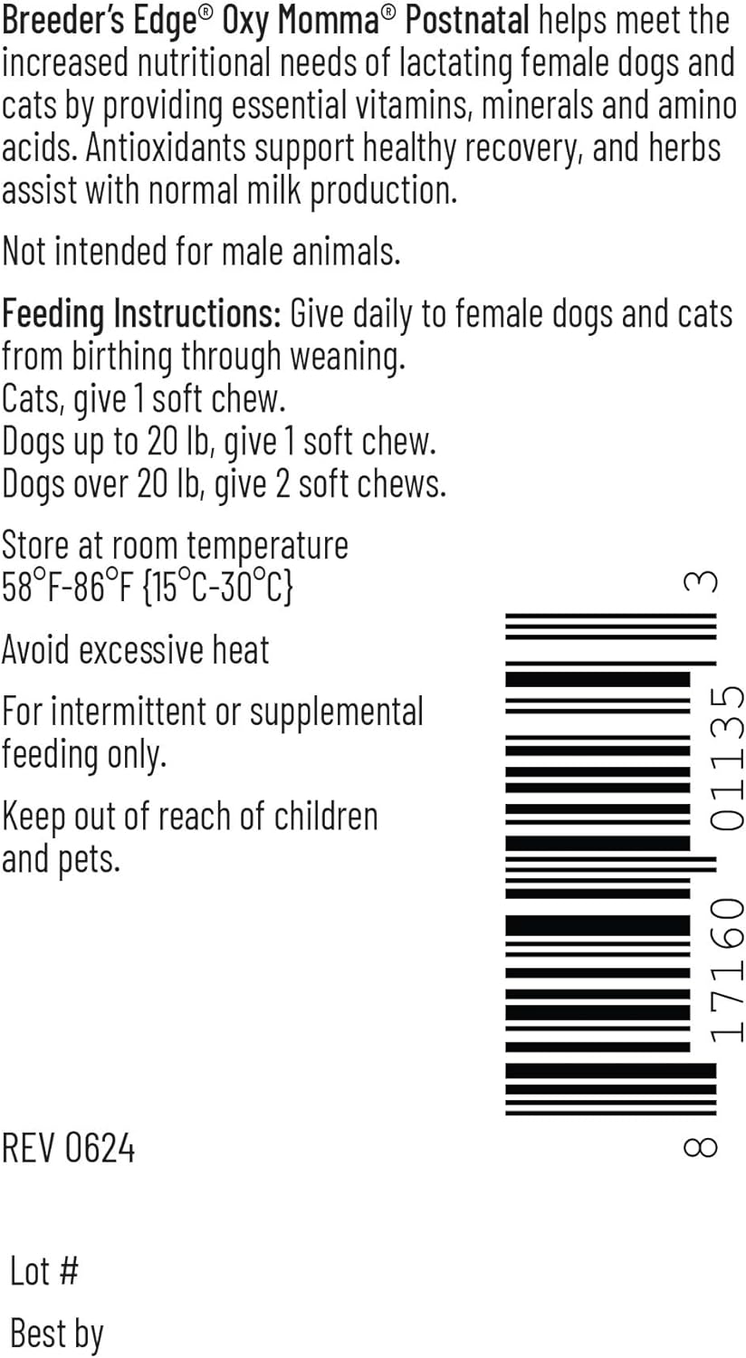 Breeder's Edge Oxy Momma- Nursing & Recovery Supplement- for Small Dogs & Cats- 40ct Soft Chews