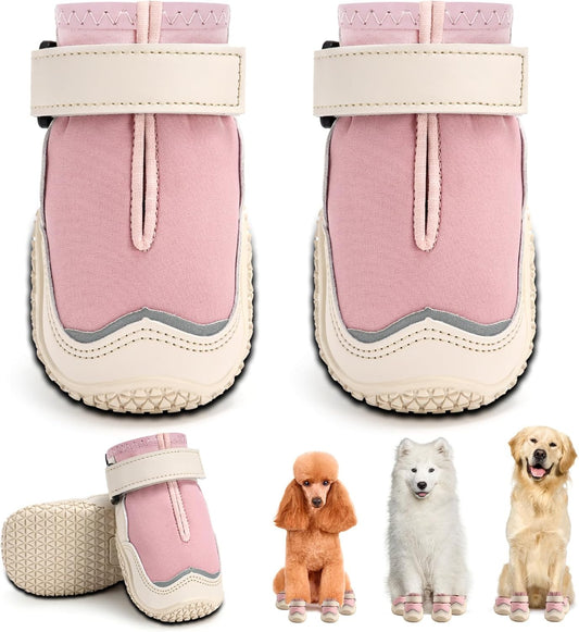 Hcpet Dog Boots for Large Dogs, Dog Shoes for Hot Pavement Winter Snow, Paw Protector Dog Booties Designed for Comfort and Breathability, Outdoor Booties for Small Medium Dogs for Hiking Pink Size 8