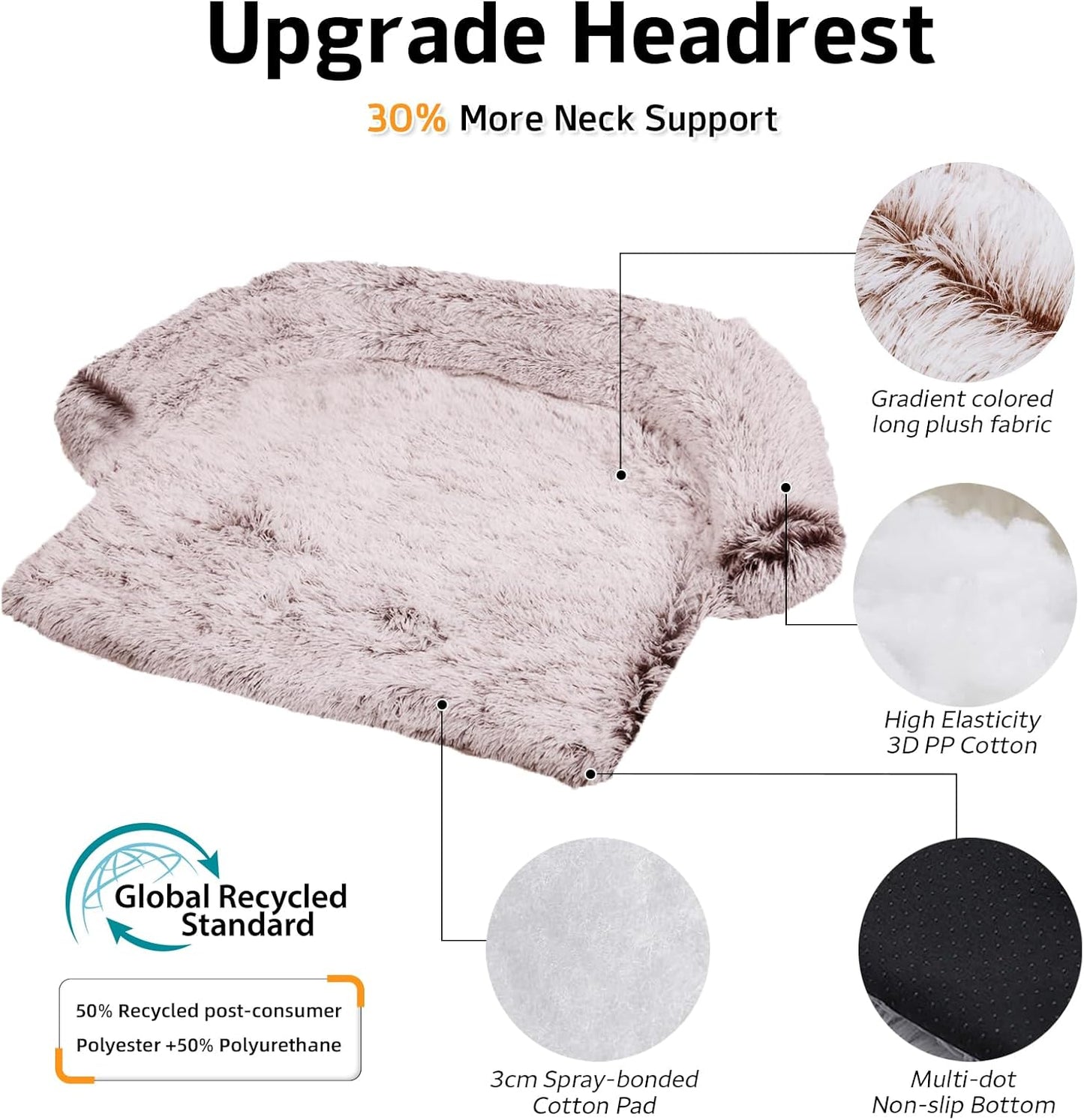 GGIB Calming Dog Bed Fluffy Plush Dog Mat for Furniture Protector with Removable Washable Cover for Large Medium Small Dogs and Cats (Large, Rust White)