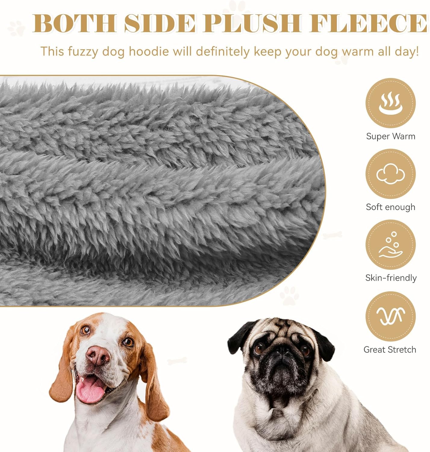 Fuzzy Dog Sweaters for Medium Dogs Dog Hoodie Soft Double-Sided Plush Fleece Pet Sweater Clothes Pet Coats Hoodie Sherpa Hooded Sweatshirt(Grey-M)