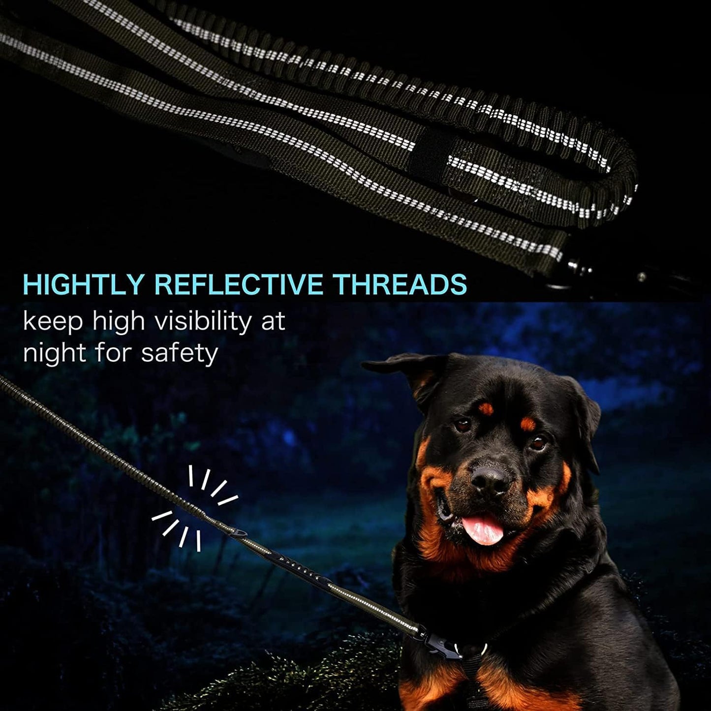 Heavy Duty Tactical Bungee Dog Leash, 4-6FT Shock Absorbing Tactical Leash with 2 Padded Handles, Metal Carabiner Clip,Car Seatbelt, Reflective Dog Leashes for Medium Large Dogs (Brown)