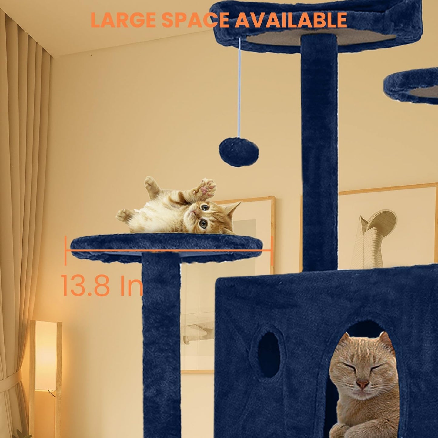 54.7 inches Cat Tower - Multi-Level Cat Condo with Scratching Posts, Hanging Toys, Navy Blue