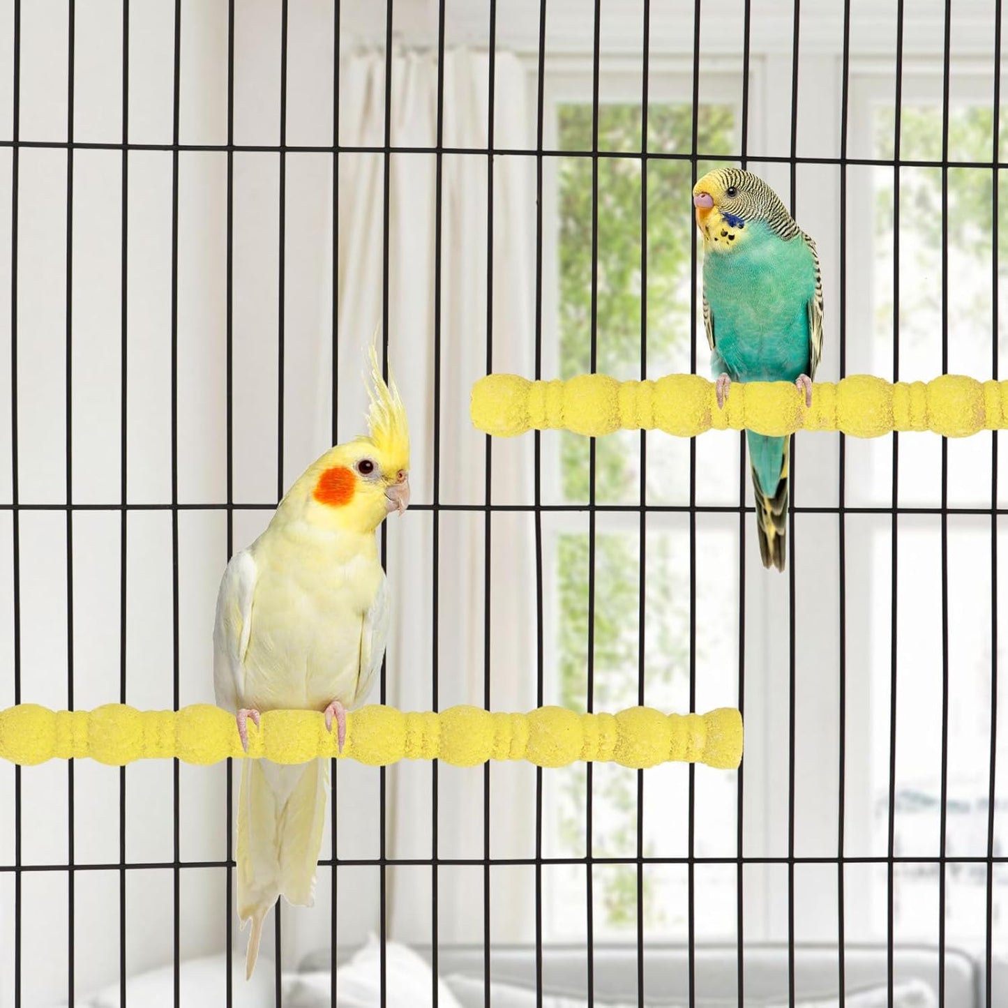 Hypeety 2PCS Wood Perch Stand Paw Grinding Stick Toy Pet Bird Cage Stand Platform for Bird Parrot Budgies Parakeet Cockatiels Cage Accessories (7in/10in) (Yellow)