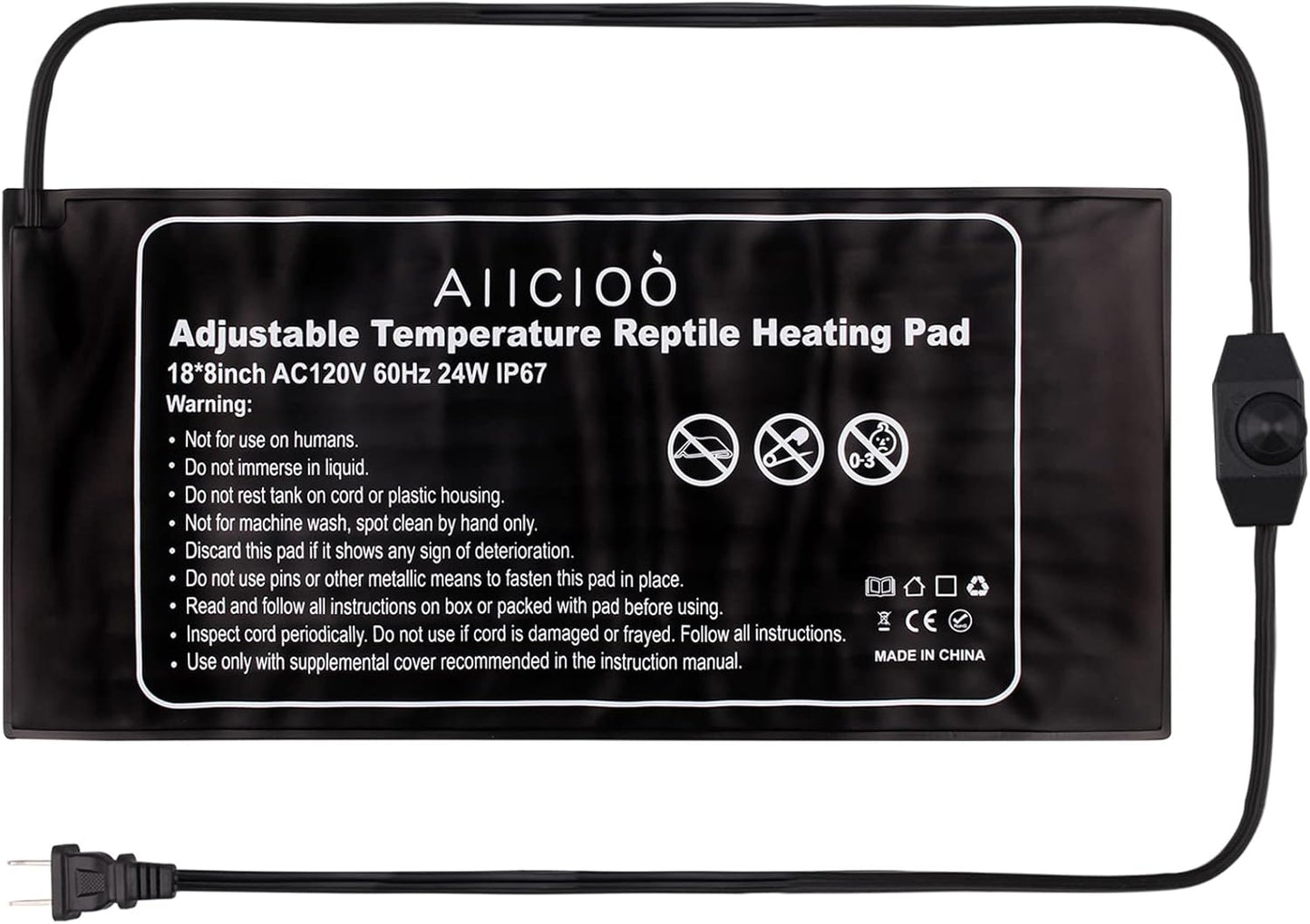 Aiicioo Reptile Heating Pad 24W - Reptile Heat Mat Pad for Bearded Dragon Leopard Gecko Hermit Crab Heater for 40 Gallon Reptile Tank