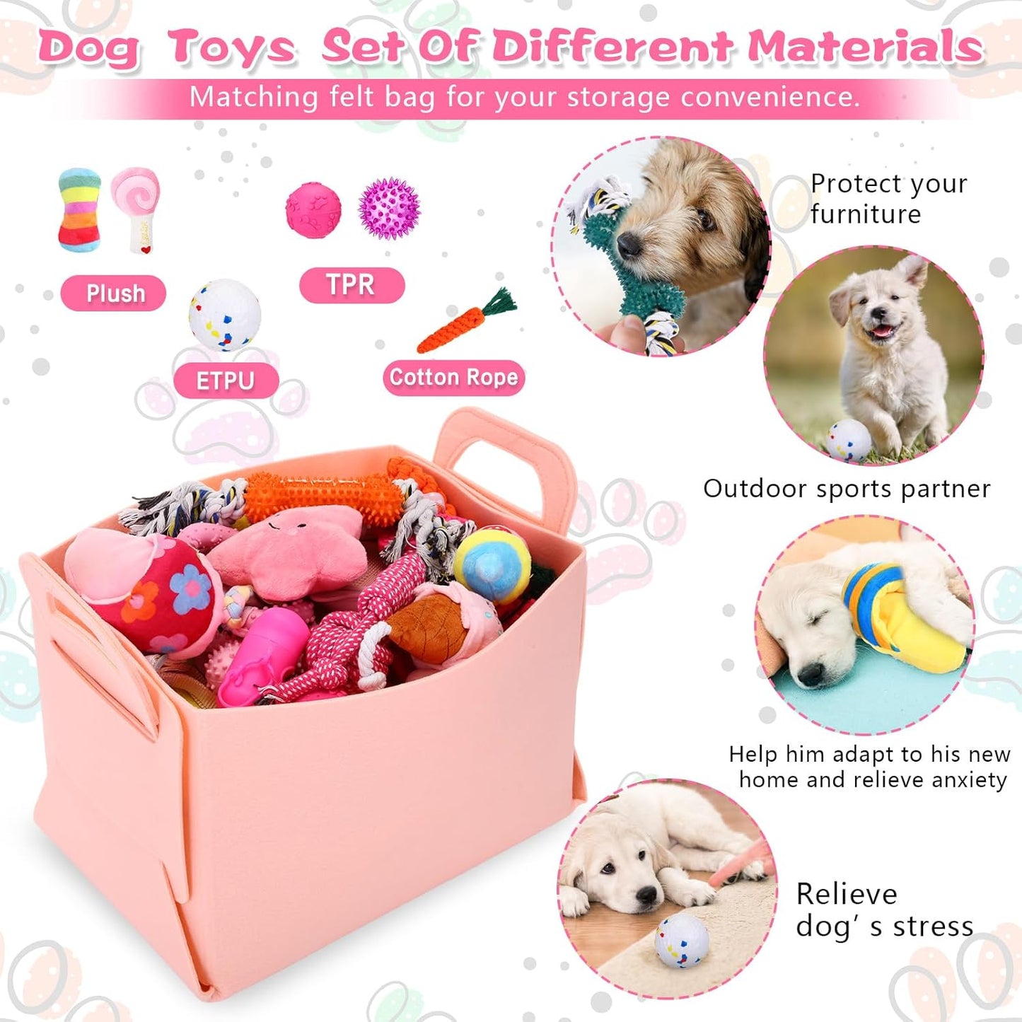 65 Pcs Puppy Supplies Starter Kit Small Dog Essentials Includes Dog Leash, Toys, Bowl, Brushes, Water Bottles, pet Blankets Puppy Accessories for New Welcome Gift Supplies(Cute,Pink)