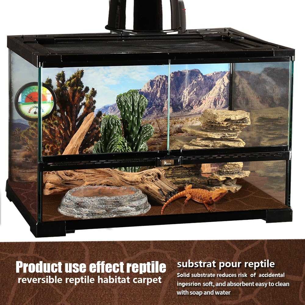 2 Pack Reptile Carpet Desert Reptile Mat & Reversible Substrate, Terrarium Liner Bedding, for Lizard,Chameleon,Gecko,Snake,Ceratophrys with Tweezers Feeding Tong (20 Gallon(30x12in))