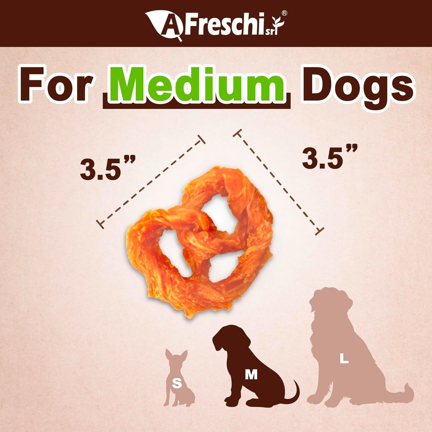 Afreschi Turkey Tendon for Dogs, Dog Treats for Signature Series, All Natural Human Grade Puppy Chew, Rawhide Alternative, 20 Units/Box Pretzel (Medium)