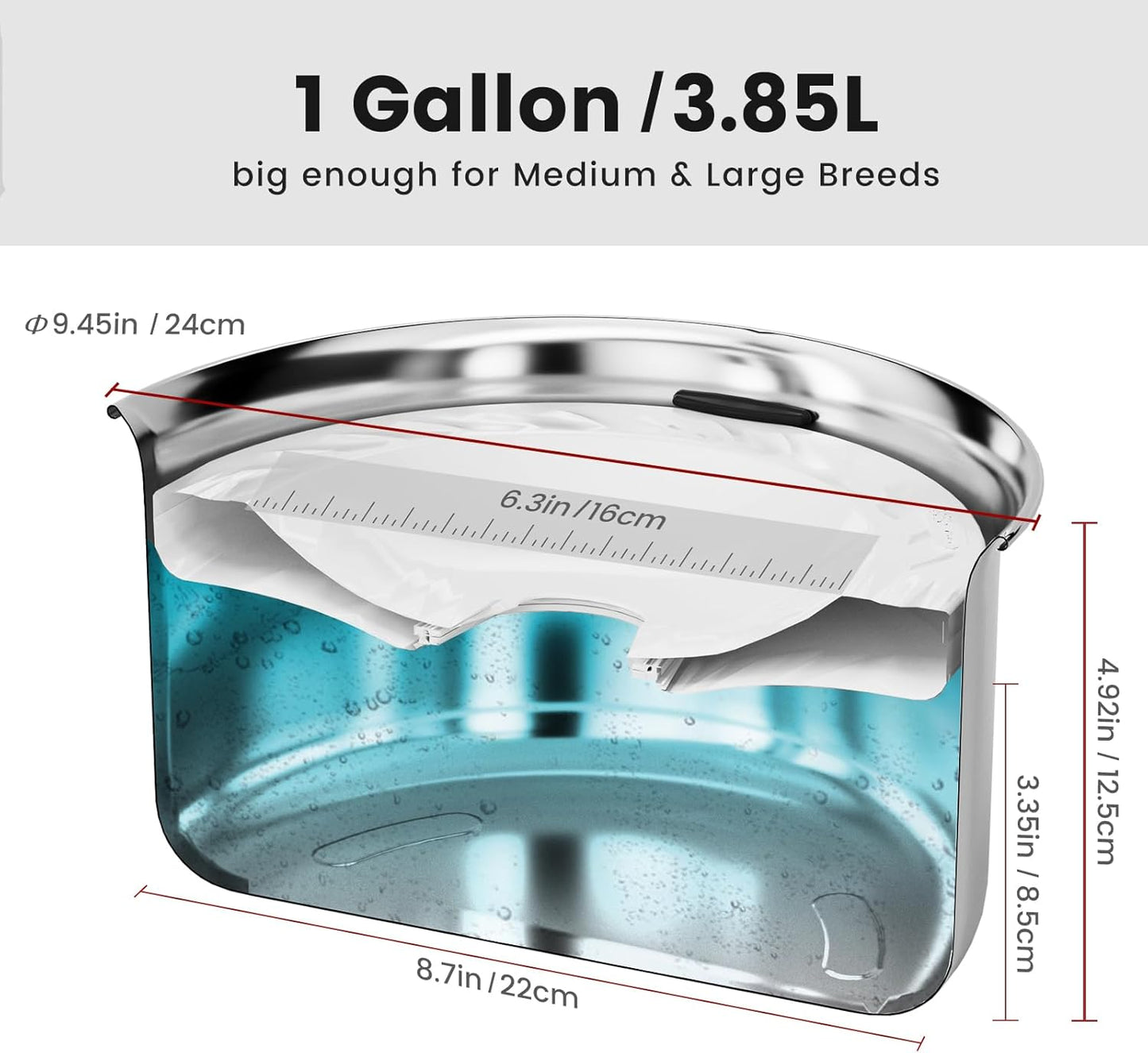 Gardner Pet Dog Bowls 1 Gallon (3.85L) Stainless Steel No Spill Dog Water Bowl, Slow Water Feeder Metal Bowls, Spill Proof Water Dispenser for Large Dogs, Promotes Healthy Hydration