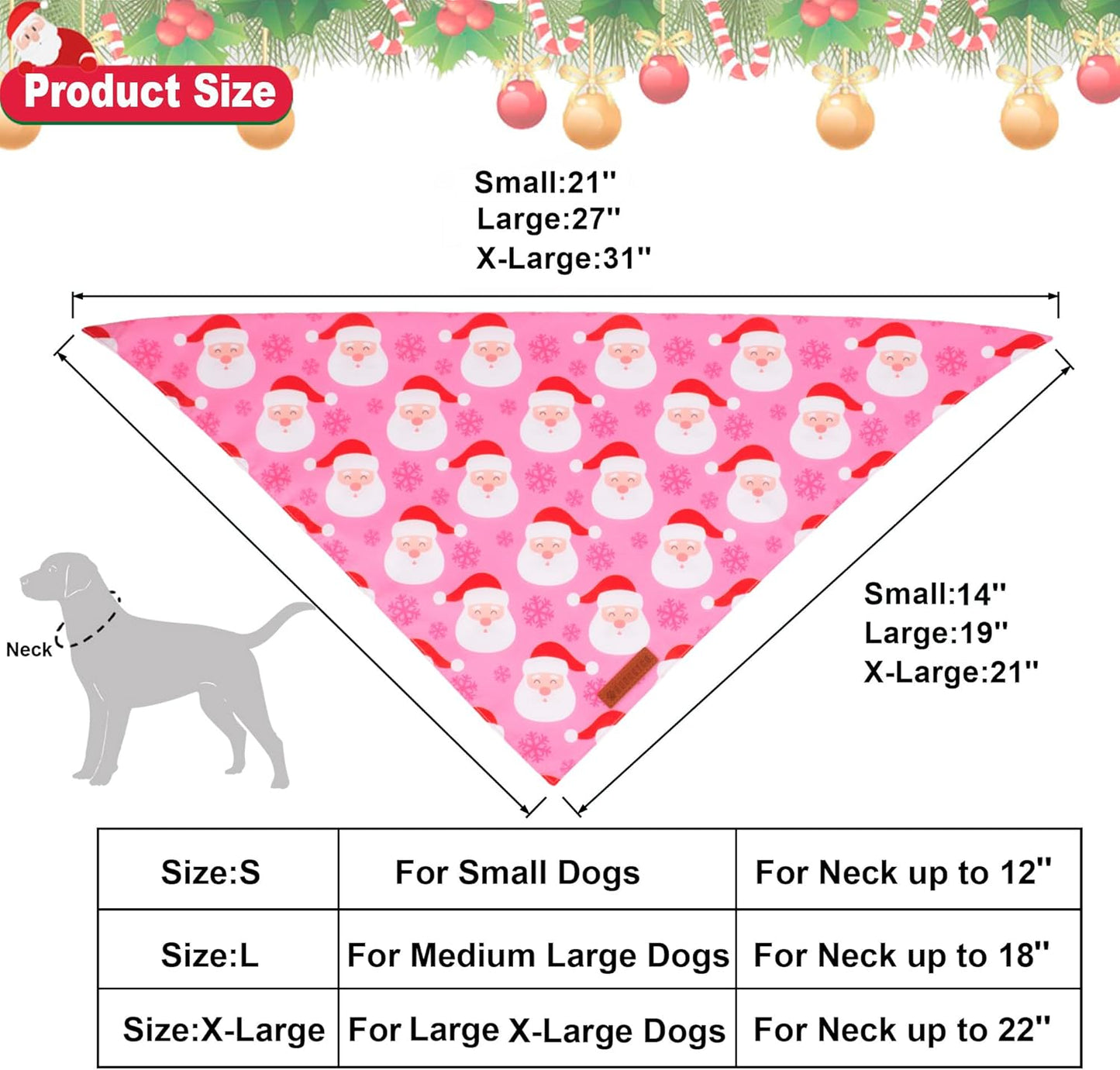 ADOGGYGO Christmas Dog Bandana, Xmas Tree Santa Pet Scarf, Premium Durable Fabric, Adjustable Fit Female Pet Christmas Bandanas for Extra Large Dogs (X-Large)