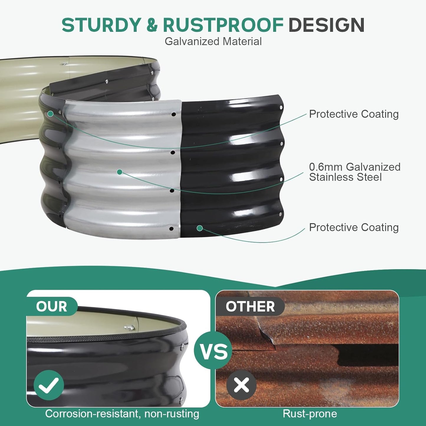 Galvanized Raised Garden Bed Outdoor - 4×2×1ft Planter Raised Beds for Gardening | Oval Metal Garden Planter Box with Safety Edging and Gloves for Vegetables Fruits and Flowers - Grey