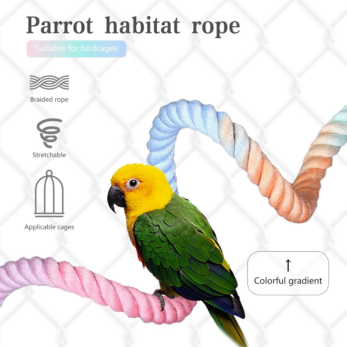 1pcs Gradient Colorful Bird Rope Perch Stand,Bird Cage Climbing Rope Toys Accessories,Bendable Climbing,Parakeet Lovebirds Cockatiels Budgies Play (31.4'')