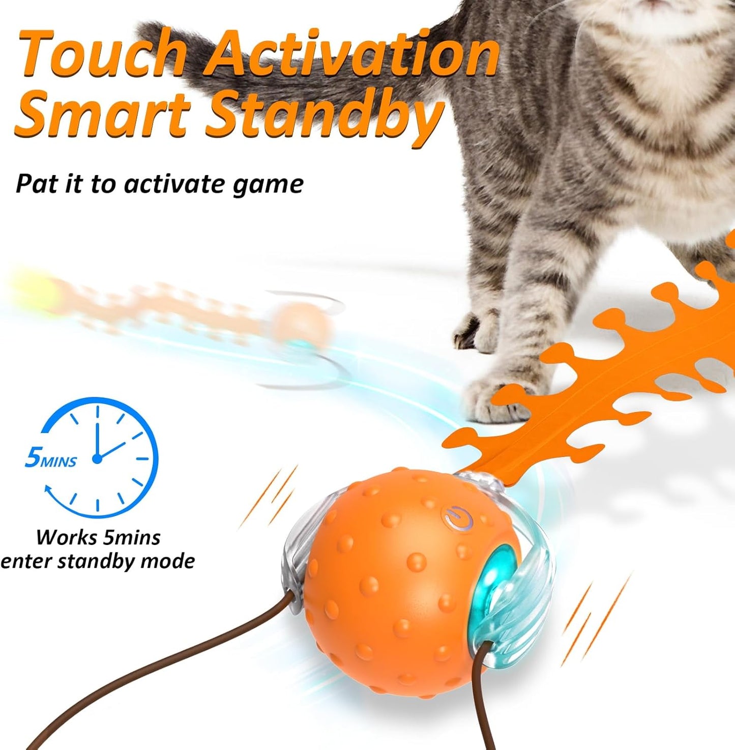 Interactive Cat Toys for Indoor Cats, Fast Rolling Cat Ball with Centipede Tail, Birds Chirping Touch Activated Automatic Kitten Toy, Rechargeable Toys for Cats to Keep Them Busy