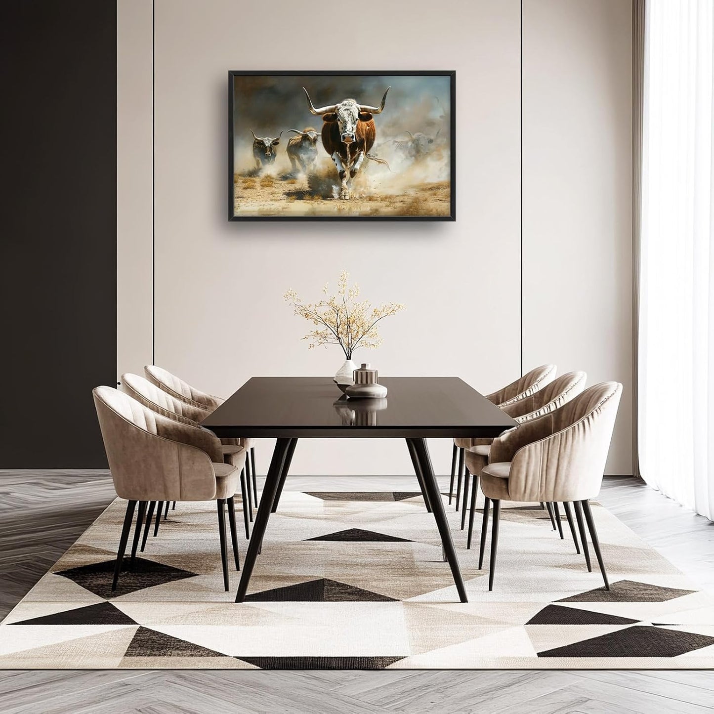 Highland Cow Large Wall Art Western Running Longhorn Pictures Rustic Wild Animal Wall Decor Canvas Print Painting Artwork for Bathroom Living Room Bedroom 36L" x 24W"