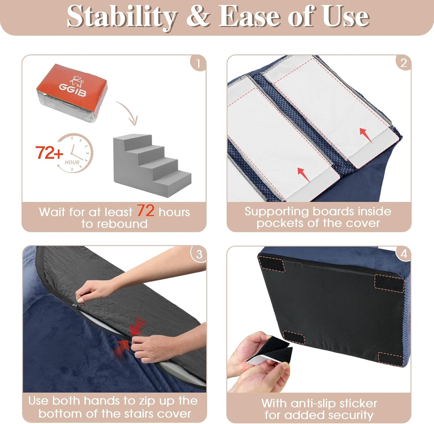 GGIB Dog Stairs for Small Dogs Cats Non-Slip Dog Steps for High Bed Pet Stairs for Sofa Couch Pet Ramp Pet Steps with Removable Washable Cover, 13" H, 3-Step