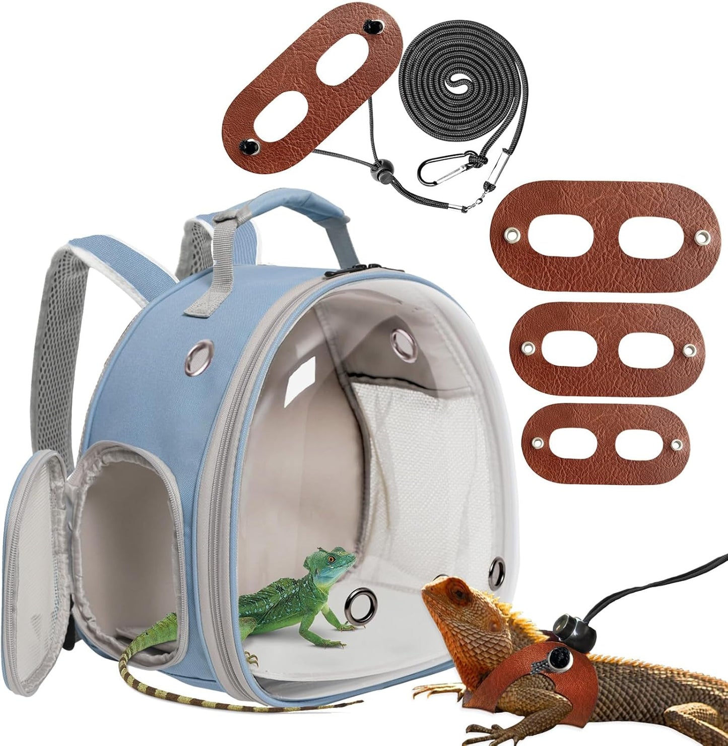 Small Animal Portable Backpack Carrier with Leather Harness and Leash Set,Space Capsule Clear Bubble Window Travel Backpack for Bearded Dragon,Guinea Pig,Rabbit,Airline Approved
